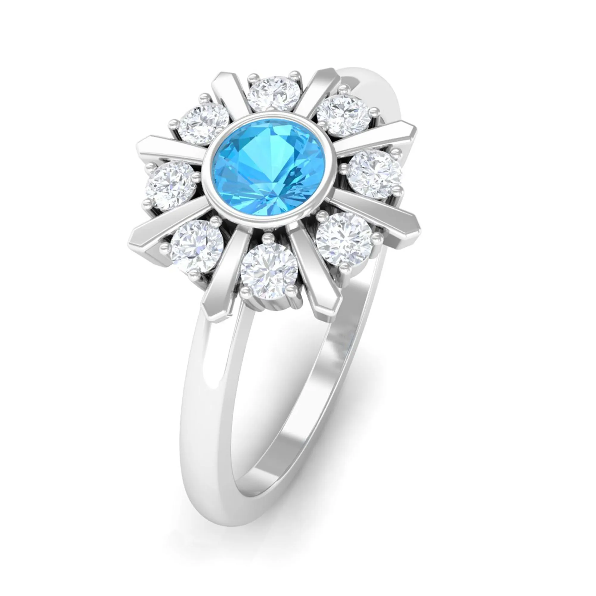 0.50 CT Swiss Blue Topaz and Diamond Statement Ring
