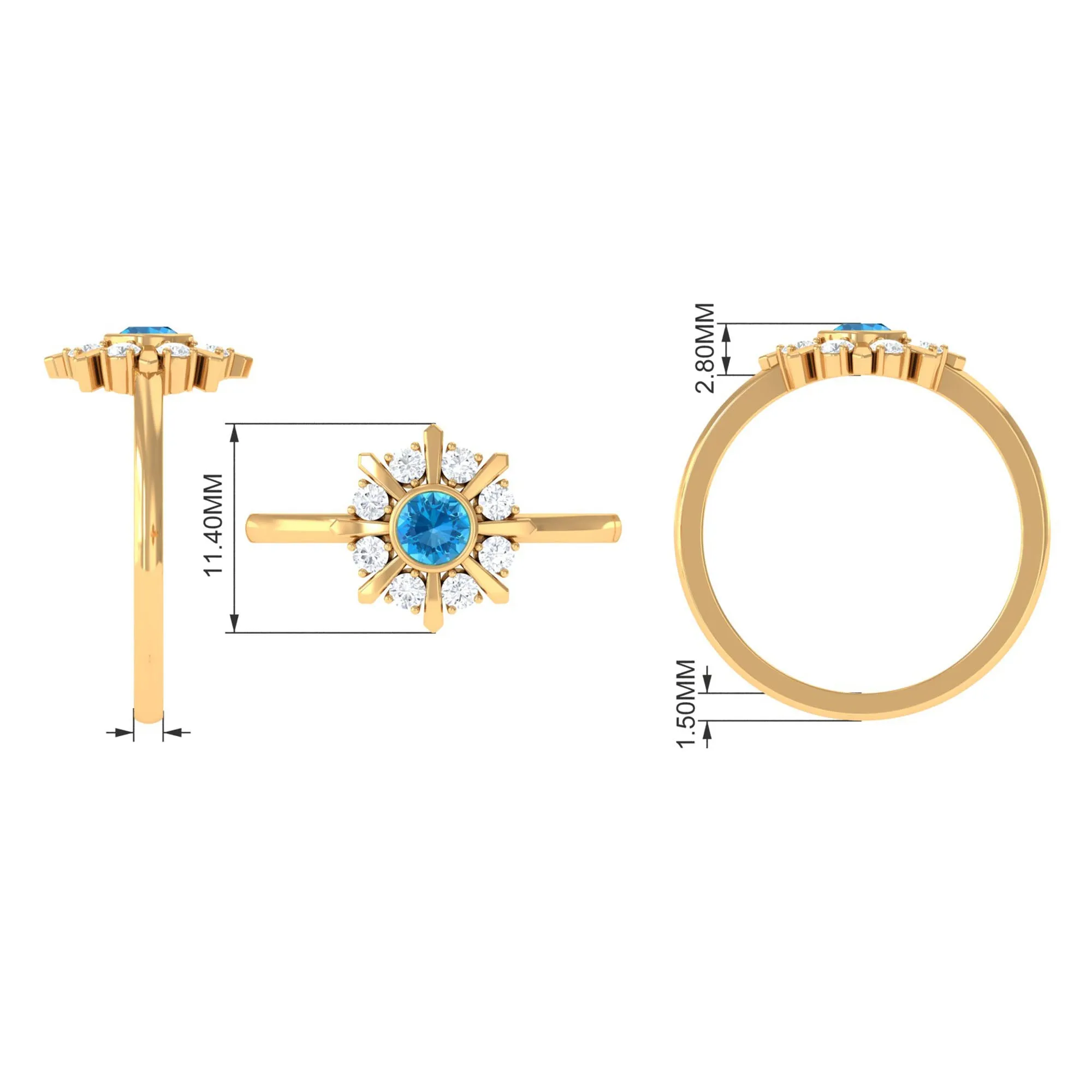 0.50 CT Swiss Blue Topaz and Diamond Statement Ring