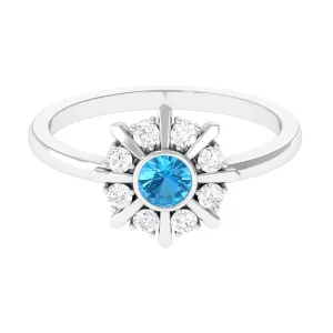 0.50 CT Swiss Blue Topaz and Diamond Statement Ring