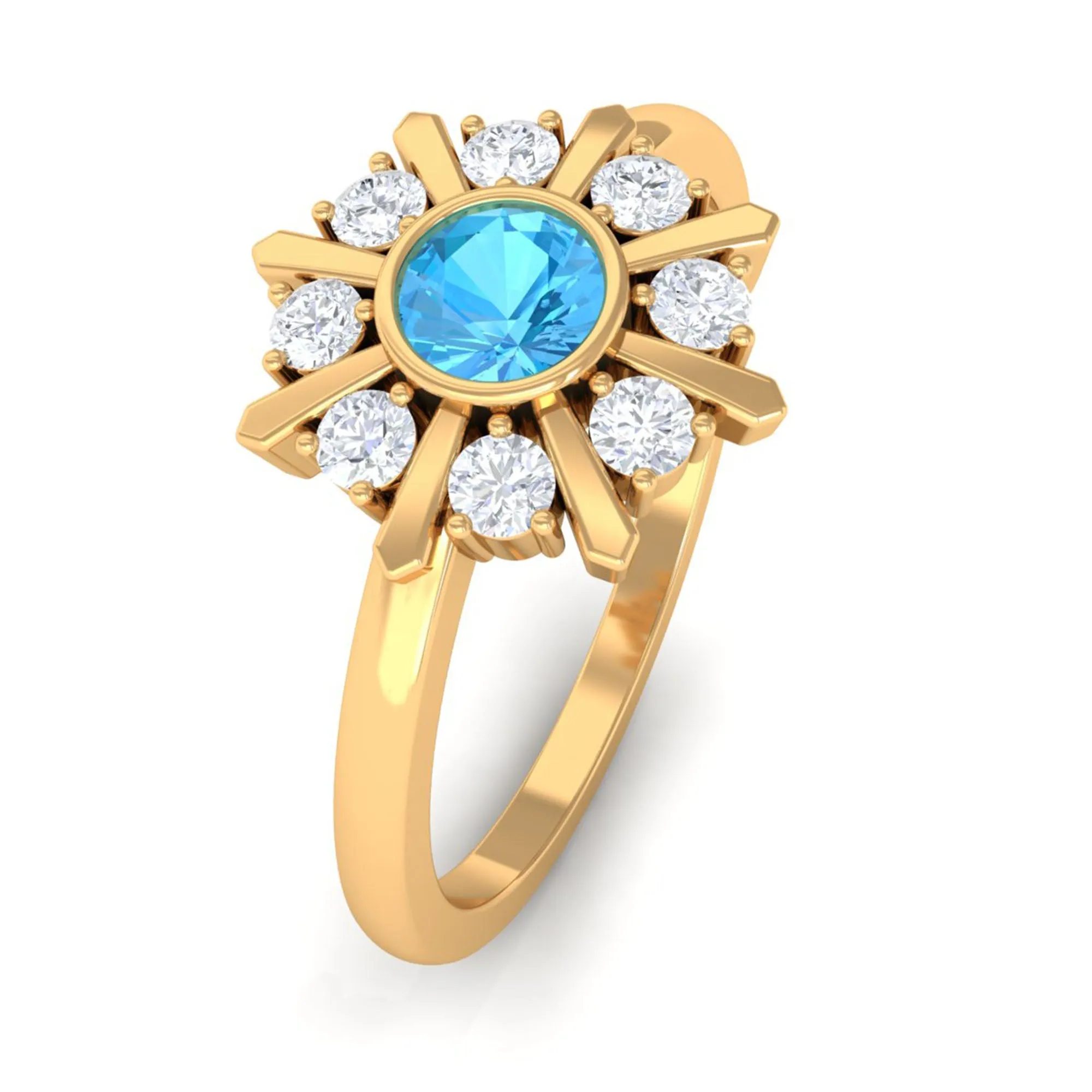 0.50 CT Swiss Blue Topaz and Diamond Statement Ring