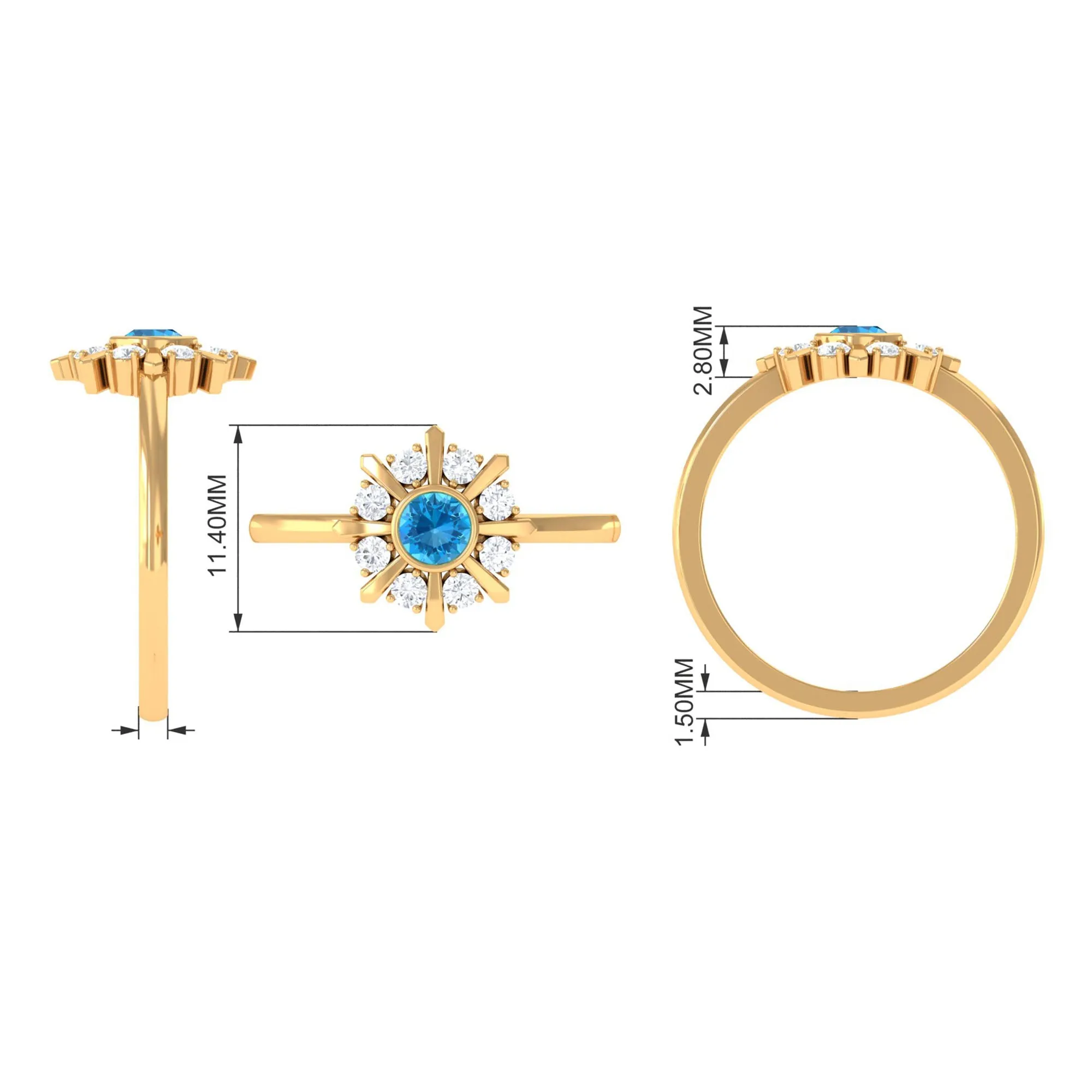 0.50 CT Swiss Blue Topaz and Diamond Statement Ring