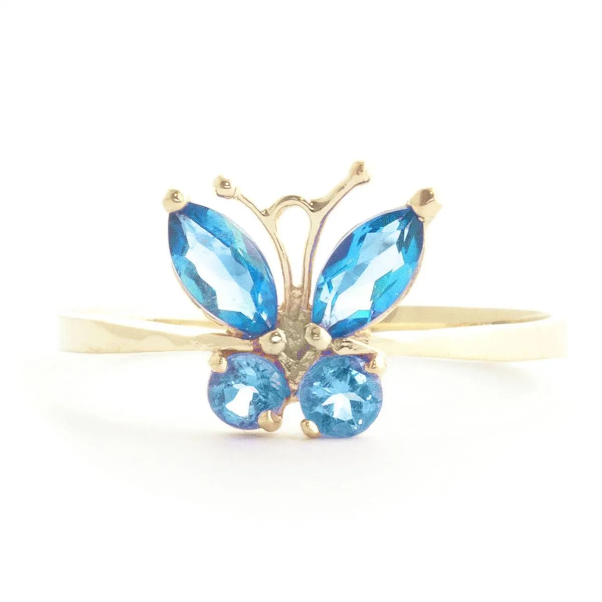 0.6 Carat 14K Solid Yellow Gold Butterfly Ring Natural Blue Topaz