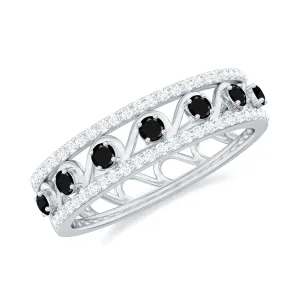 0.75 CT Natural Black Onyx and Diamond Designer Eternity Band Ring