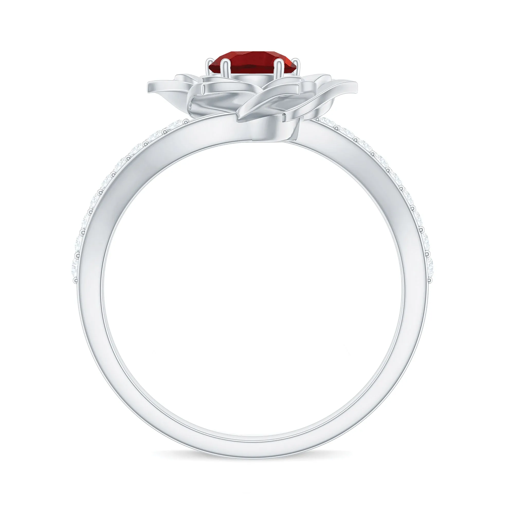 1 CT Created Ruby Flower Engagement Ring with Diamond