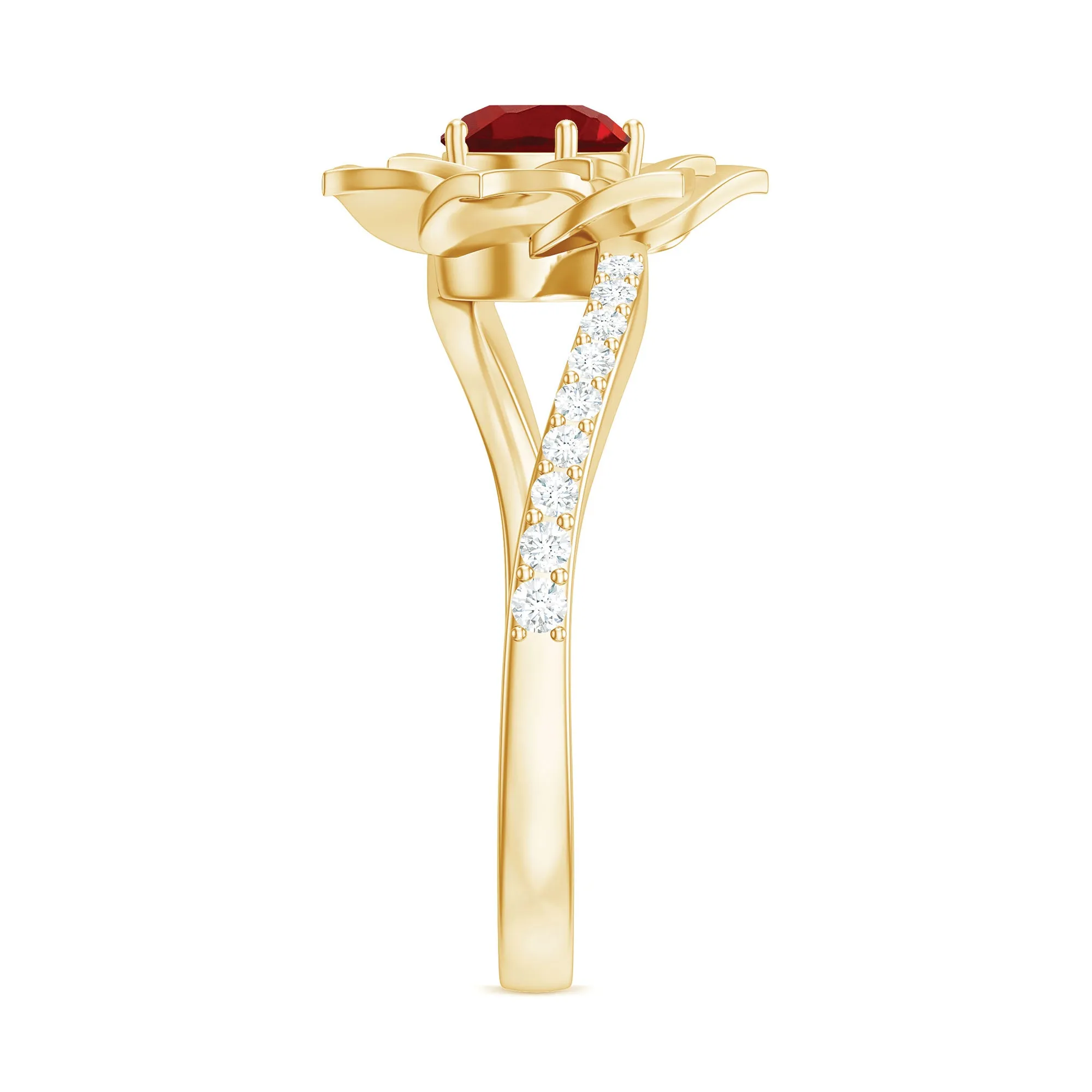 1 CT Created Ruby Flower Engagement Ring with Diamond