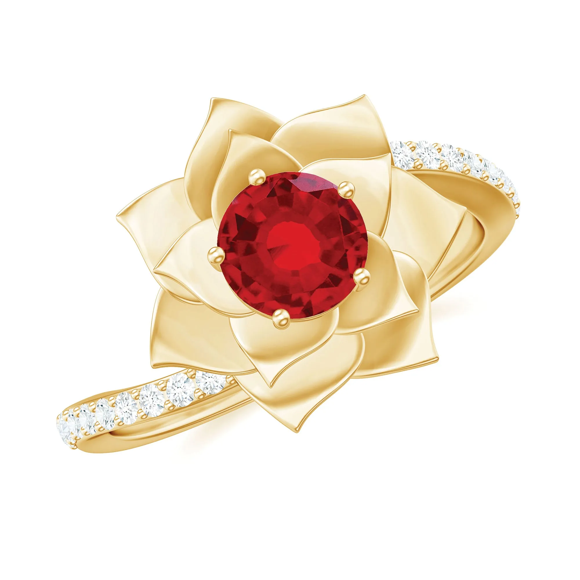 1 CT Created Ruby Flower Engagement Ring with Diamond