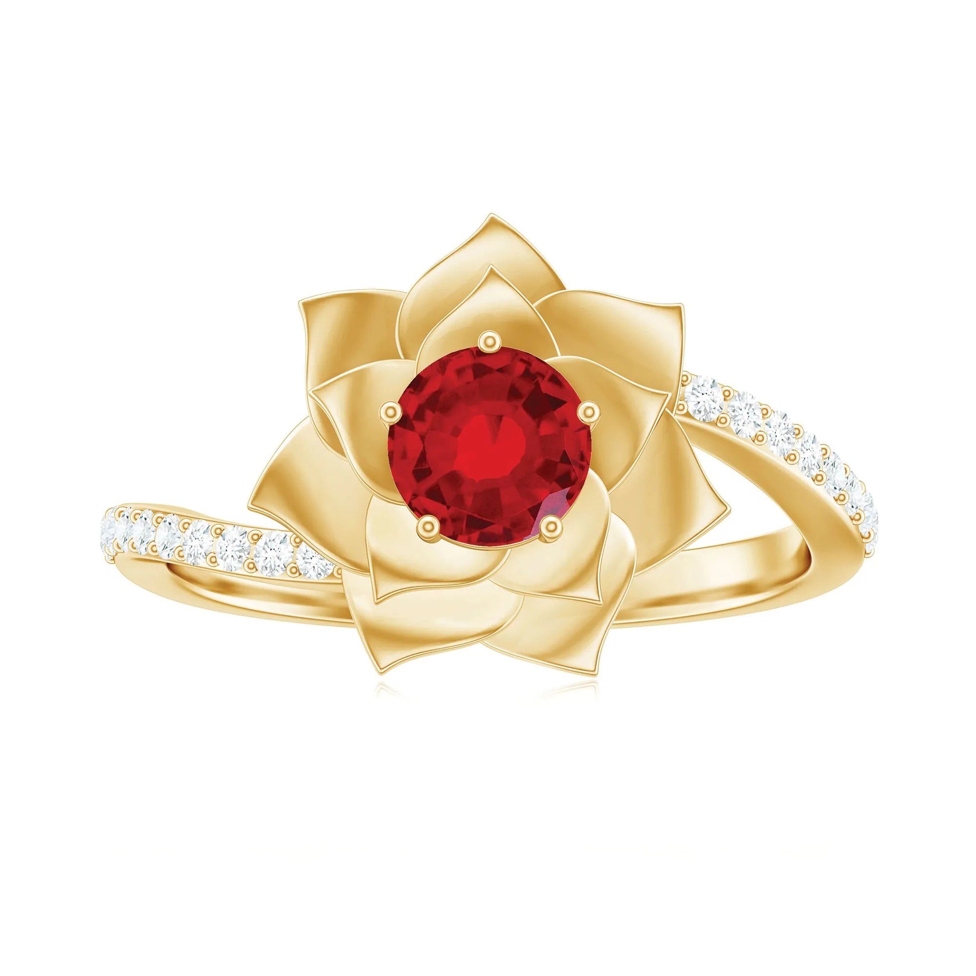 1 CT Created Ruby Flower Engagement Ring with Diamond