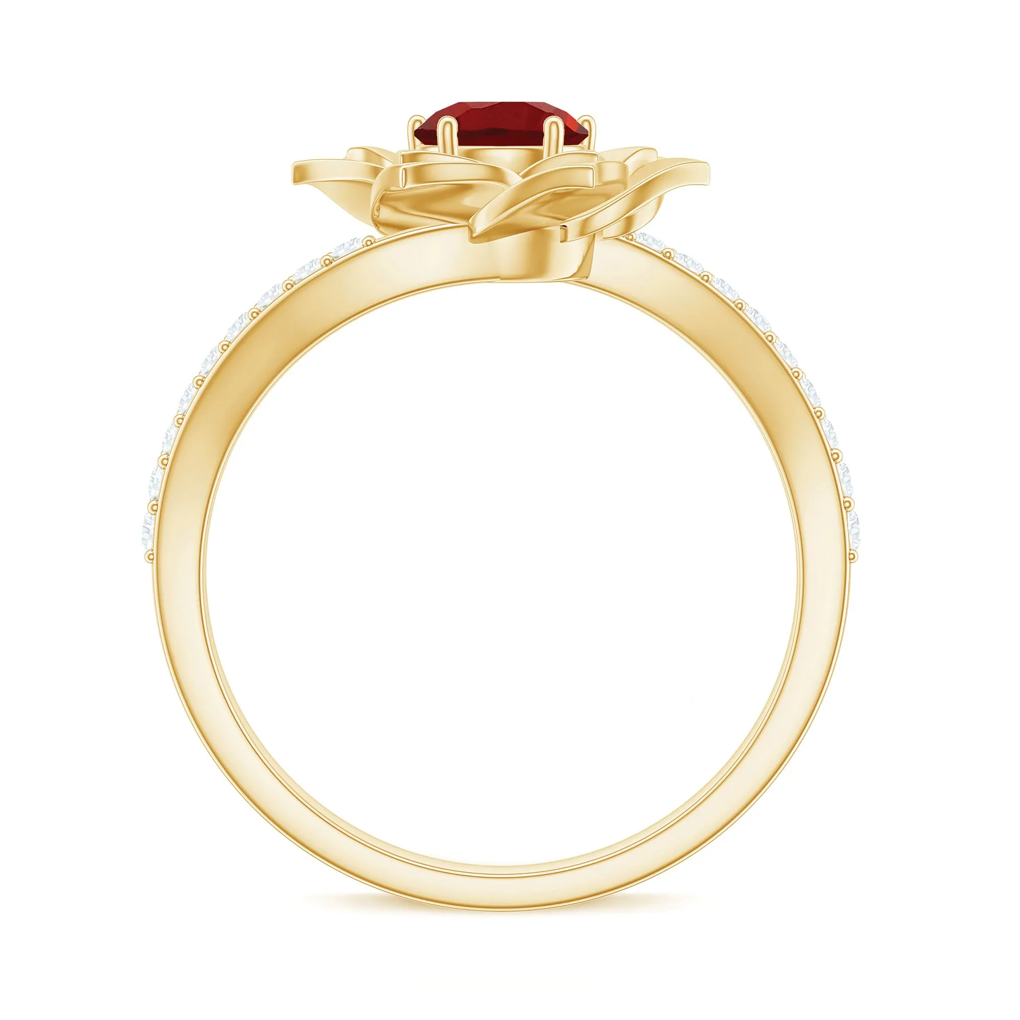 1 CT Created Ruby Flower Engagement Ring with Diamond