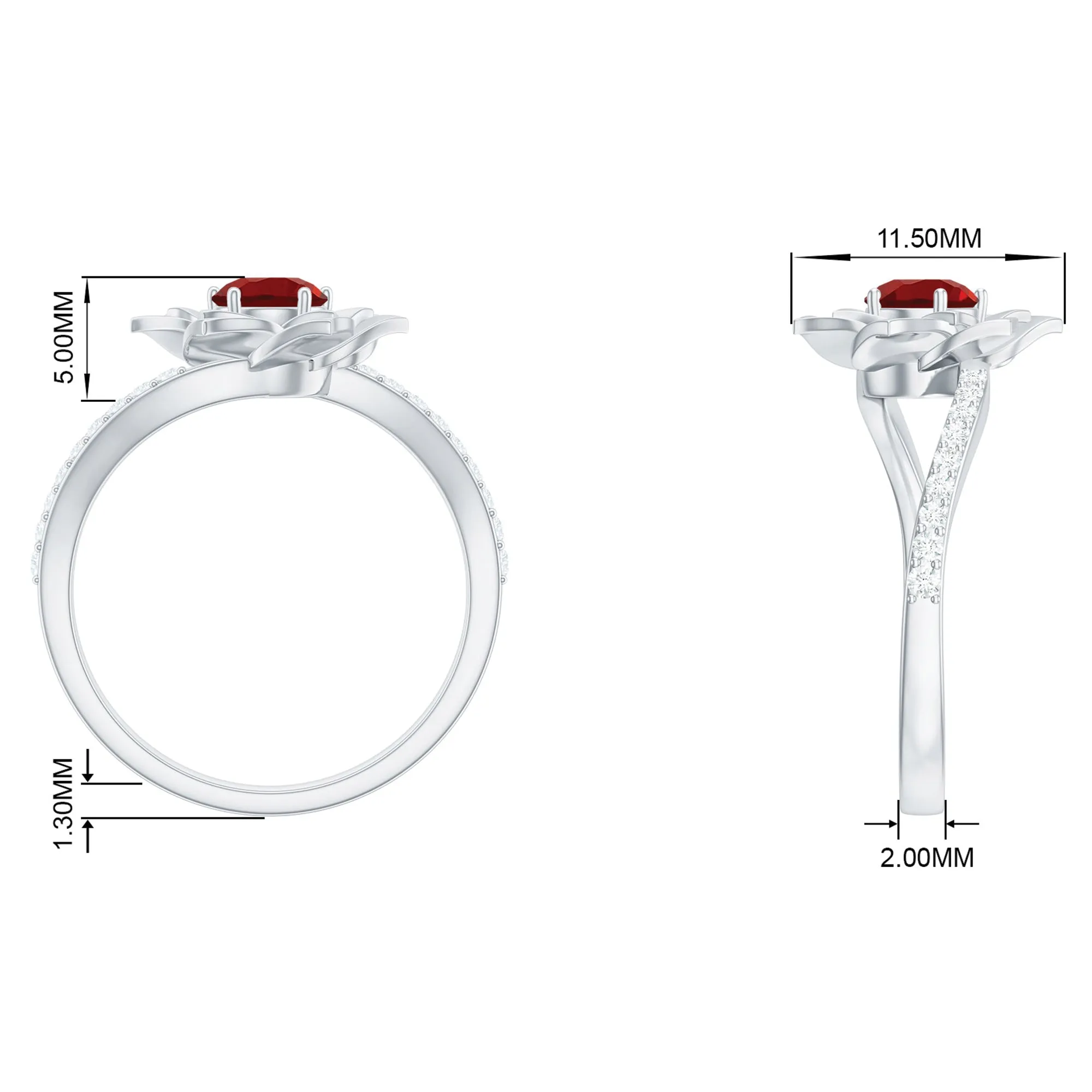 1 CT Created Ruby Flower Engagement Ring with Diamond
