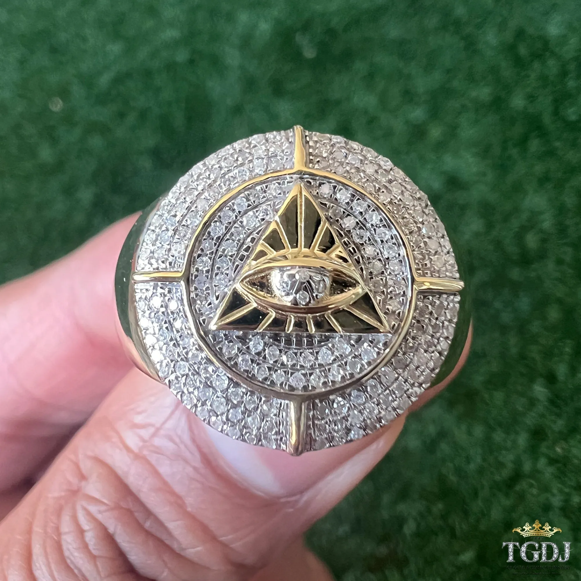 10K Yellow Gold 0.38ct Diamond Ring for Men, All Seeing Eye of Providence Ring, Mens HipHop Ring, Signet Ring, Wedding Band Gold Finger Ring