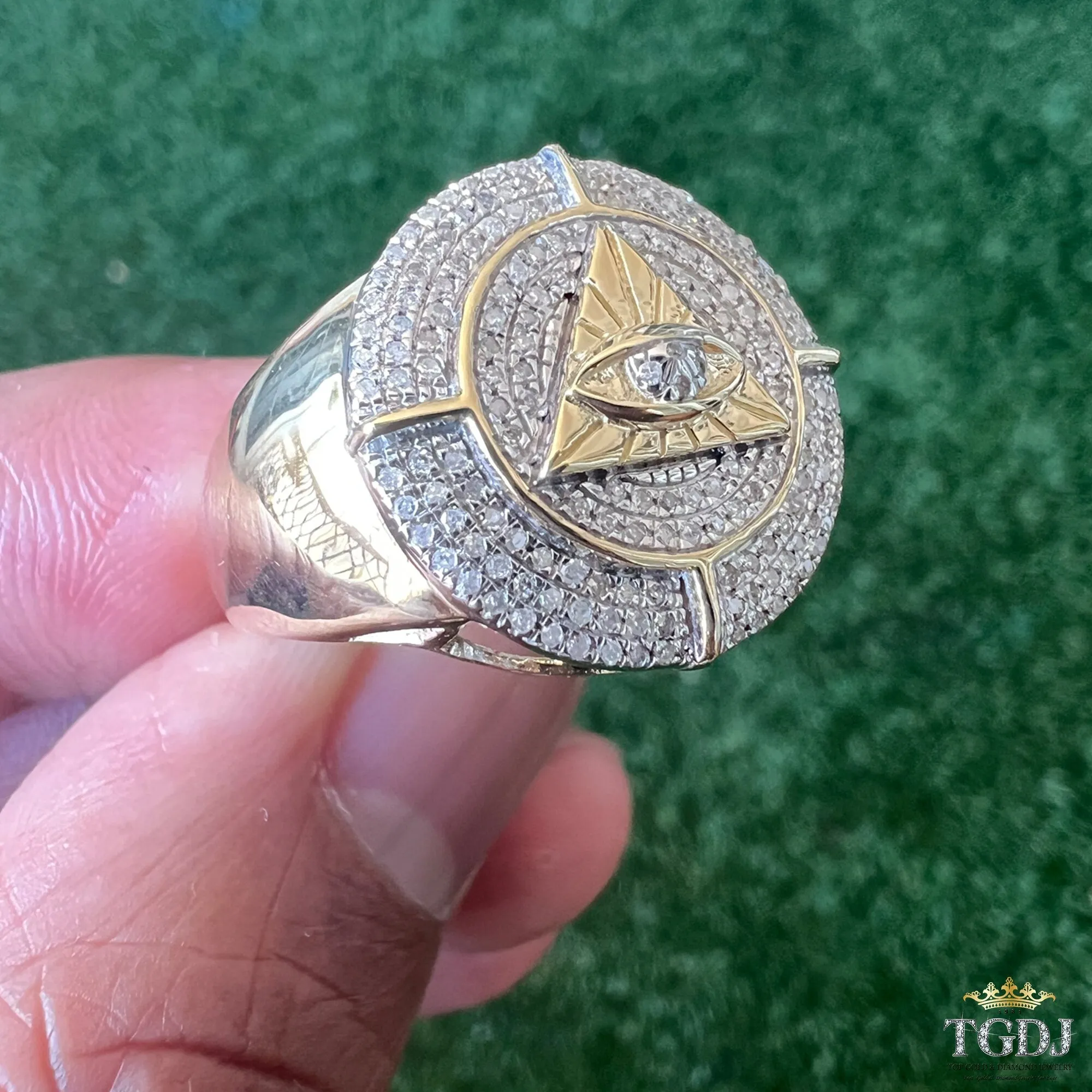 10K Yellow Gold 0.38ct Diamond Ring for Men, All Seeing Eye of Providence Ring, Mens HipHop Ring, Signet Ring, Wedding Band Gold Finger Ring