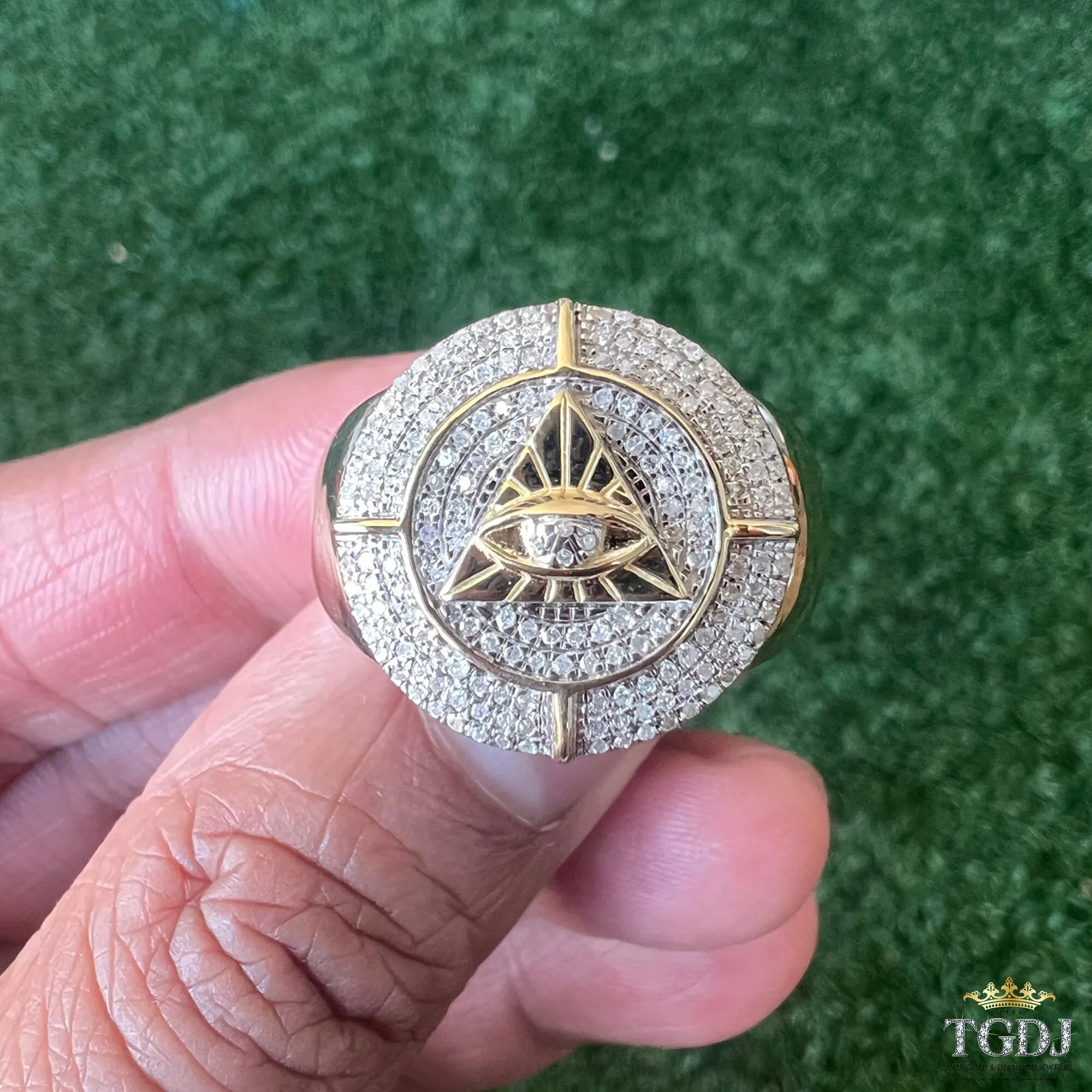 10K Yellow Gold 0.38ct Diamond Ring for Men, All Seeing Eye of Providence Ring, Mens HipHop Ring, Signet Ring, Wedding Band Gold Finger Ring