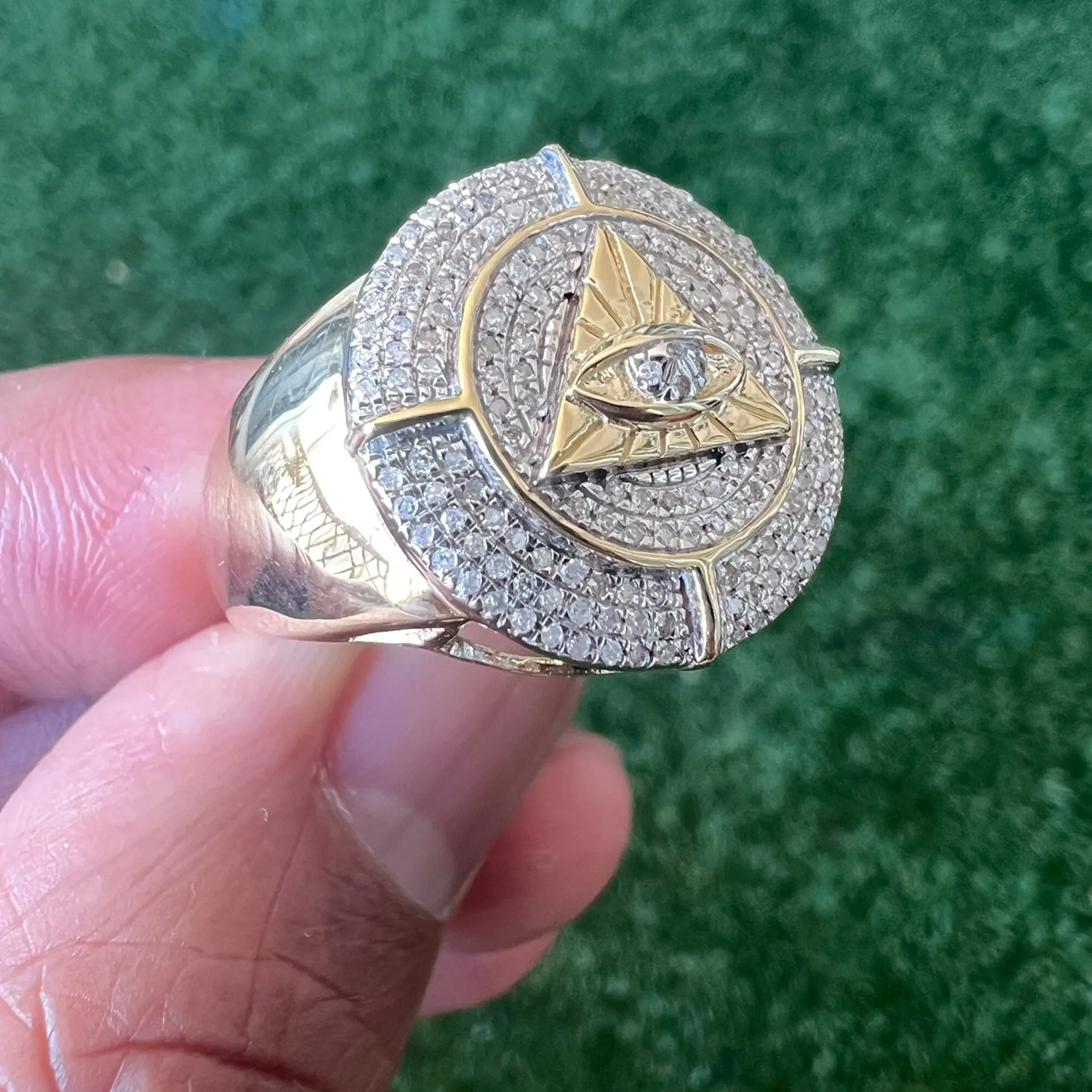 10K Yellow Gold 0.38ct Diamond Ring for Men, All Seeing Eye of Providence Ring, Mens HipHop Ring, Signet Ring, Wedding Band Gold Finger Ring