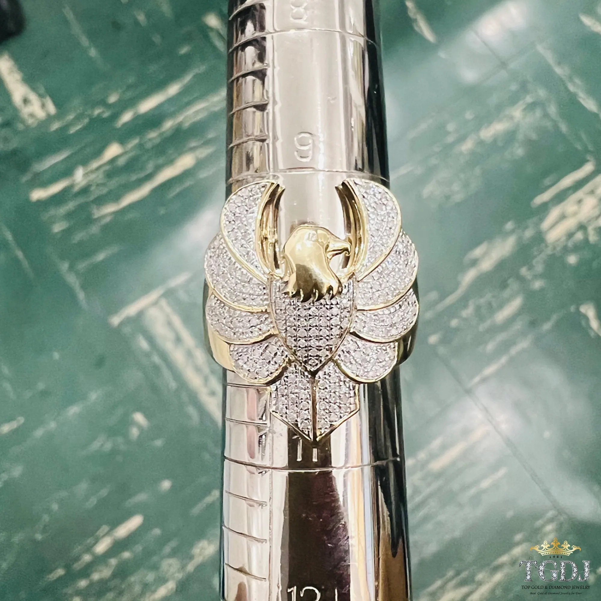 10K Yellow Gold 0.41Ct Diamond Flying Eagle Finger Ring for Men 9.28 Gram- One Of kind