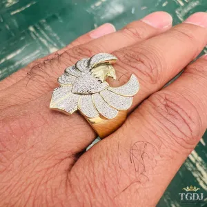 10K Yellow Gold 0.41Ct Diamond Flying Eagle Finger Ring for Men 9.28 Gram- One Of kind