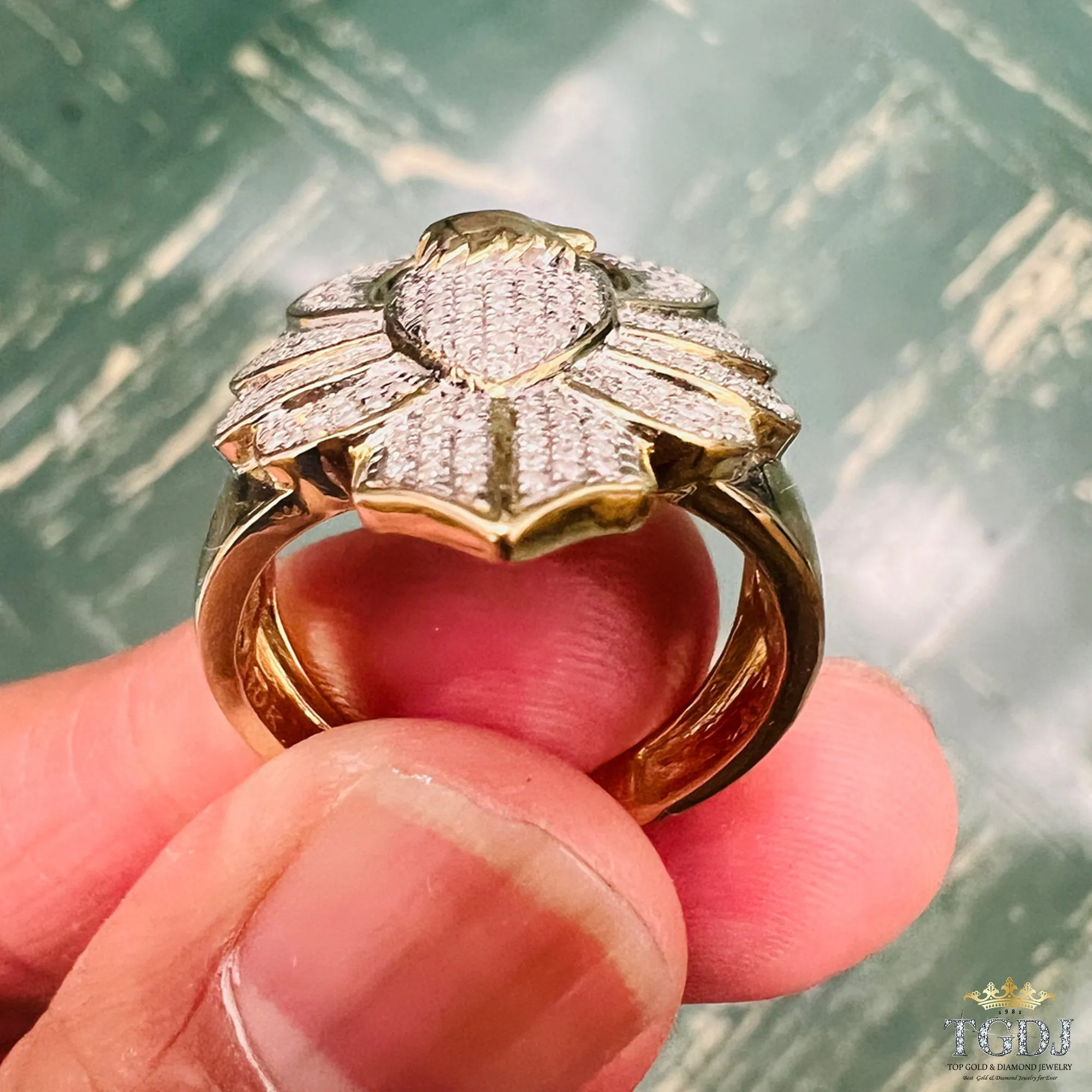 10K Yellow Gold 0.41Ct Diamond Flying Eagle Finger Ring for Men 9.28 Gram- One Of kind