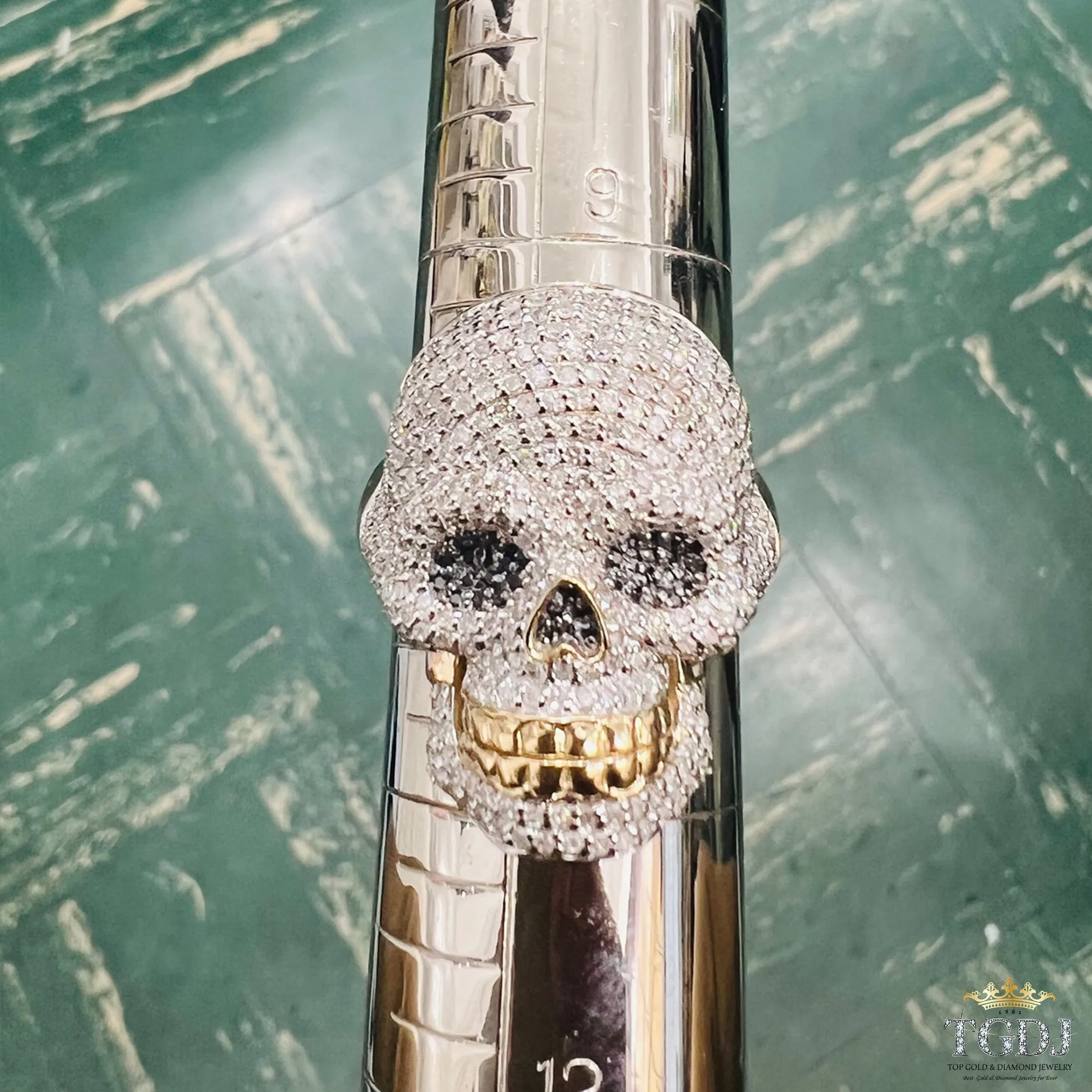 10K Yellow Gold 1.71 Ct Diamond Skull Mens Ring -12Gram. DImaond Skull Rings, Mens Skull Rings
