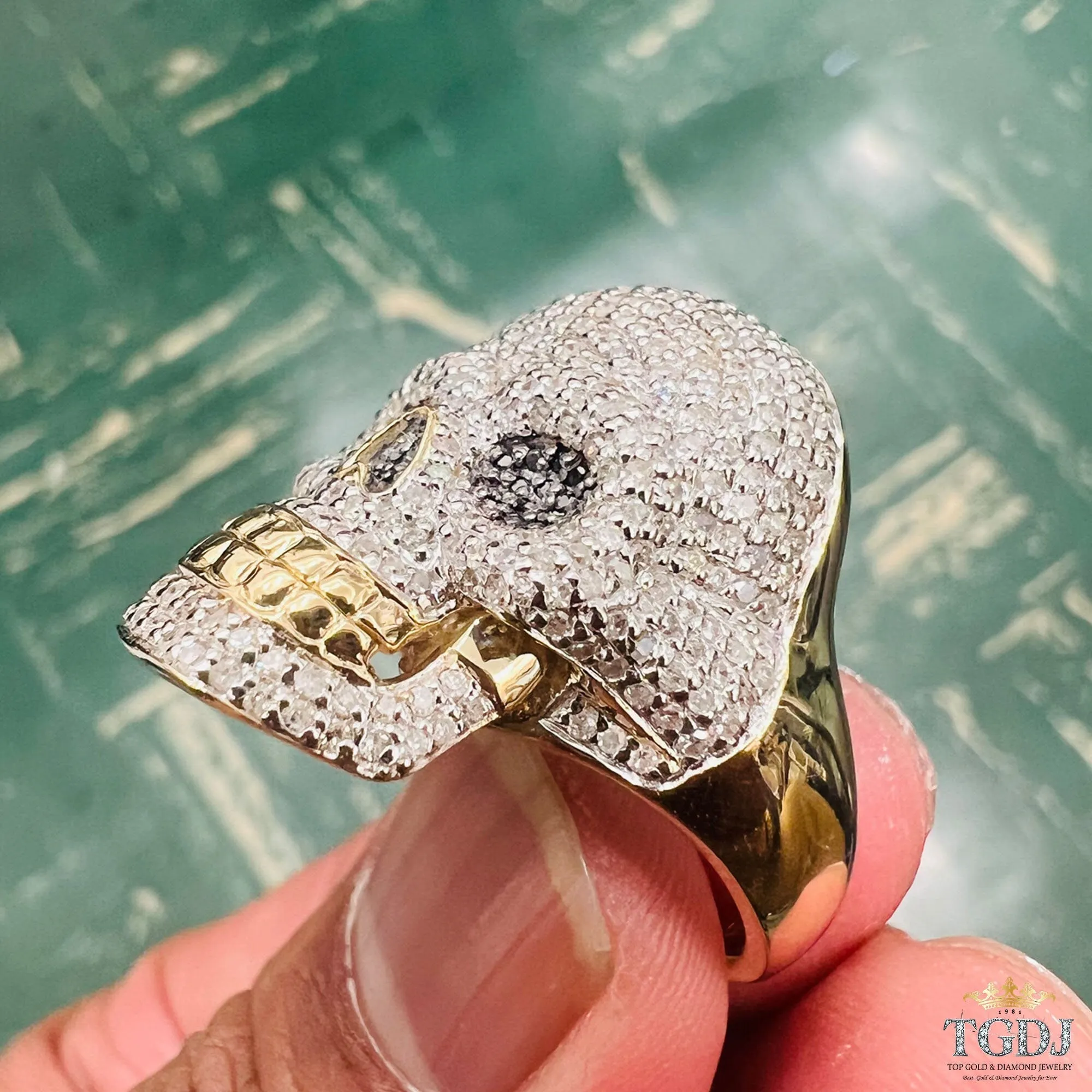 10K Yellow Gold 1.71 Ct Diamond Skull Mens Ring -12Gram. DImaond Skull Rings, Mens Skull Rings