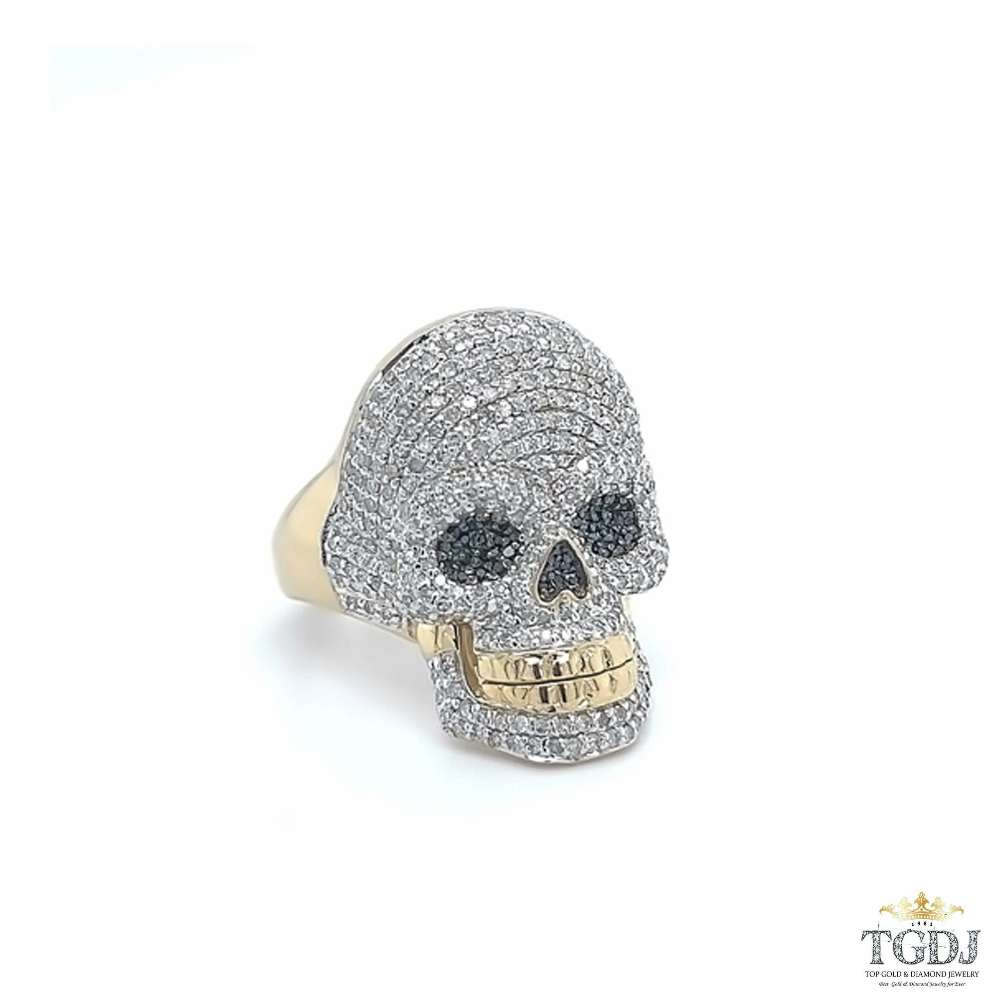 10K Yellow Gold 1.71 Ct Diamond Skull Mens Ring -12Gram. DImaond Skull Rings, Mens Skull Rings