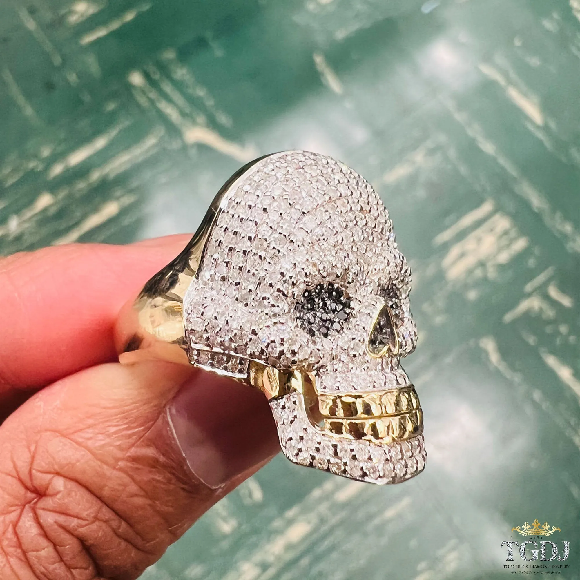 10K Yellow Gold 1.71 Ct Diamond Skull Mens Ring -12Gram. DImaond Skull Rings, Mens Skull Rings