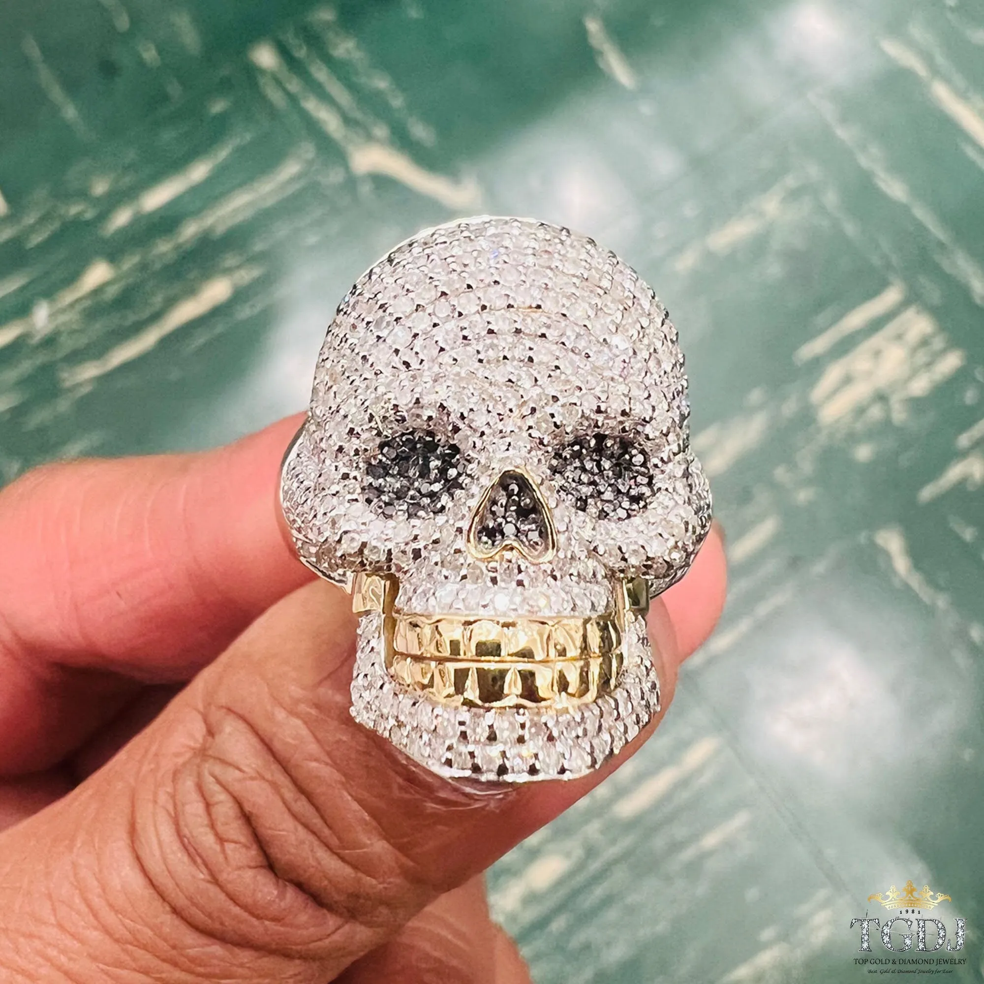 10K Yellow Gold 1.71 Ct Diamond Skull Mens Ring -12Gram. DImaond Skull Rings, Mens Skull Rings
