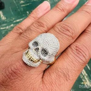 10K Yellow Gold 1.71 Ct Diamond Skull Mens Ring -12Gram. DImaond Skull Rings, Mens Skull Rings