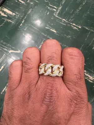 10K Yellow Gold Miami Cuban Link Genuine Diamond Ring Band 0.35Ct 7.13 Grams  Size 10, Men's Diamond Cuban Link Ring, Gift for Him