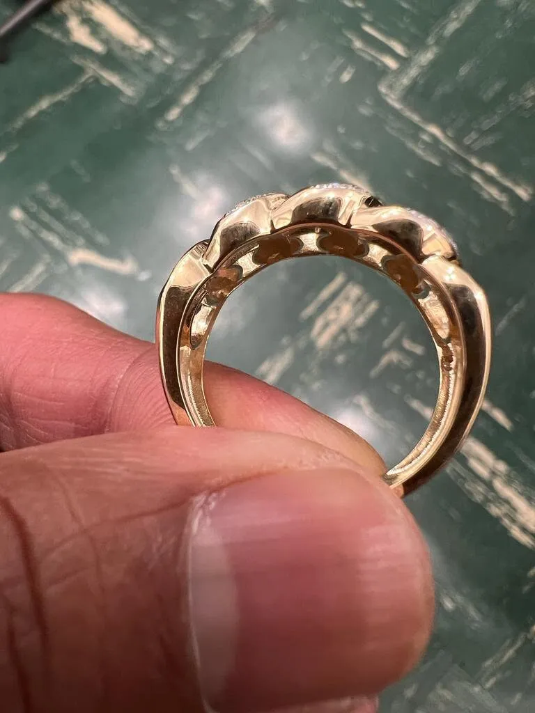 10K Yellow Gold Miami Cuban Link Genuine Diamond Ring Band 0.35Ct 7.13 Grams  Size 10, Men's Diamond Cuban Link Ring, Gift for Him