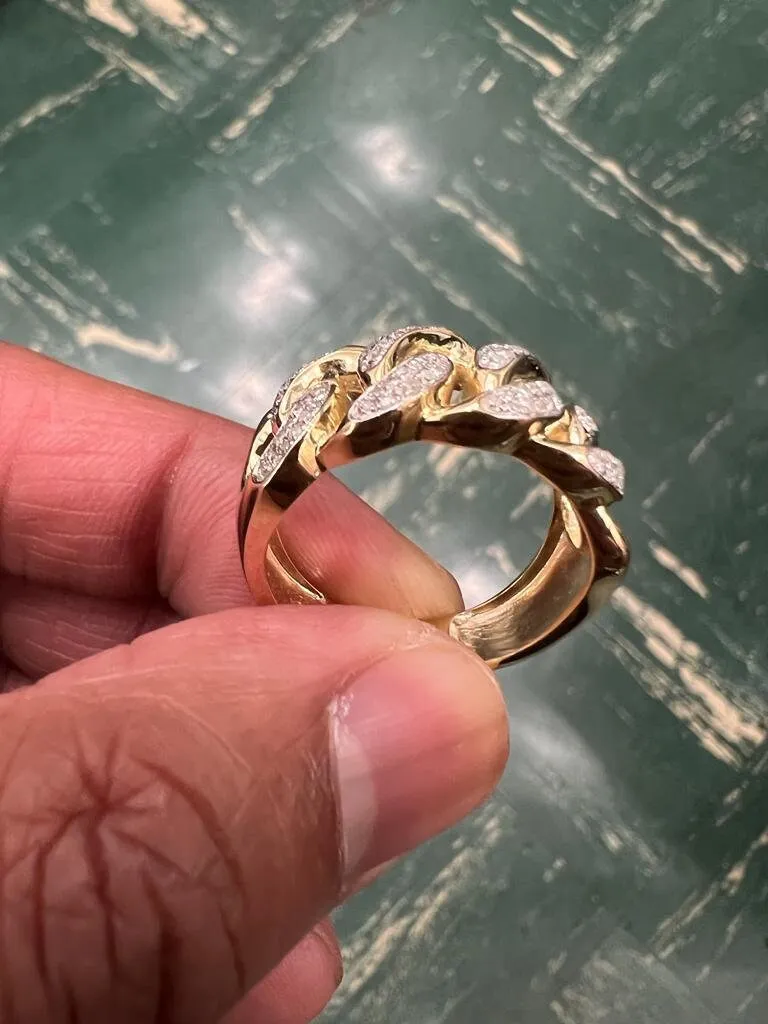 10K Yellow Gold Miami Cuban Link Genuine Diamond Ring Band 0.35Ct 7.13 Grams  Size 10, Men's Diamond Cuban Link Ring, Gift for Him
