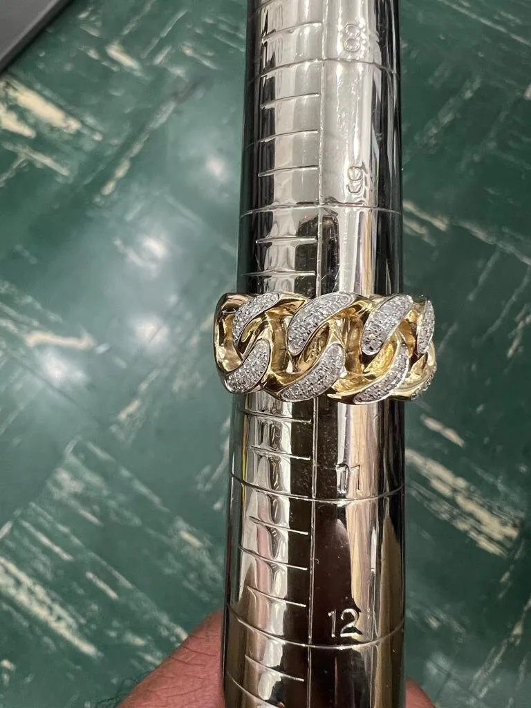 10K Yellow Gold Miami Cuban Link Genuine Diamond Ring Band 0.35Ct 7.13 Grams  Size 10, Men's Diamond Cuban Link Ring, Gift for Him
