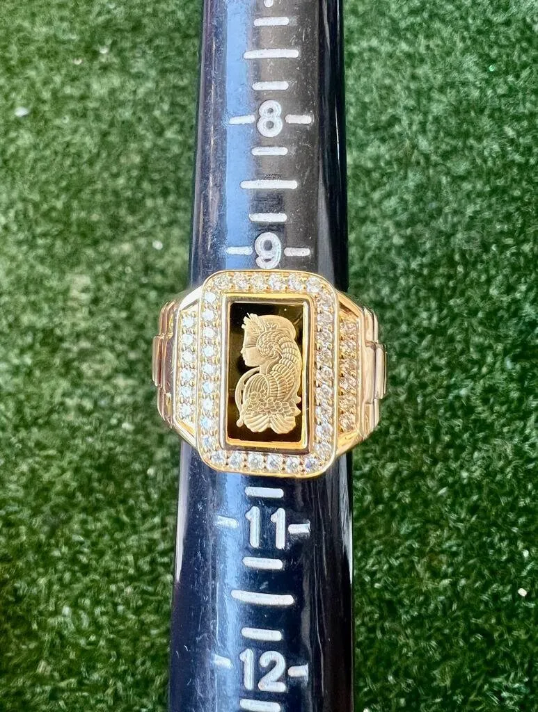 10K Yellow Gold Pamp Suisse Coin Diamond Men's Ring 0.77 ct Lady Fortuna 12.8 grams -Size 10, Mens Finger Ring, Gift for Him