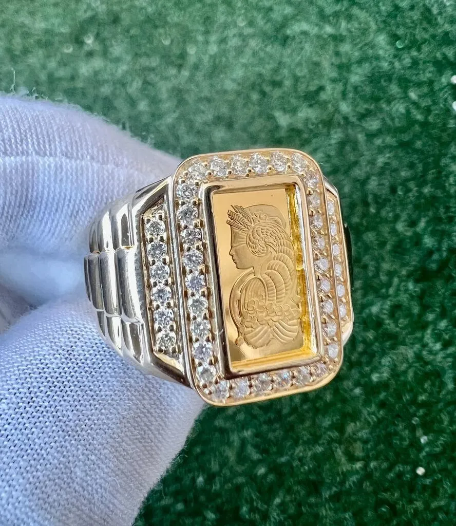 10K Yellow Gold Pamp Suisse Coin Diamond Men's Ring 0.77 ct Lady Fortuna 12.8 grams -Size 10, Mens Finger Ring, Gift for Him