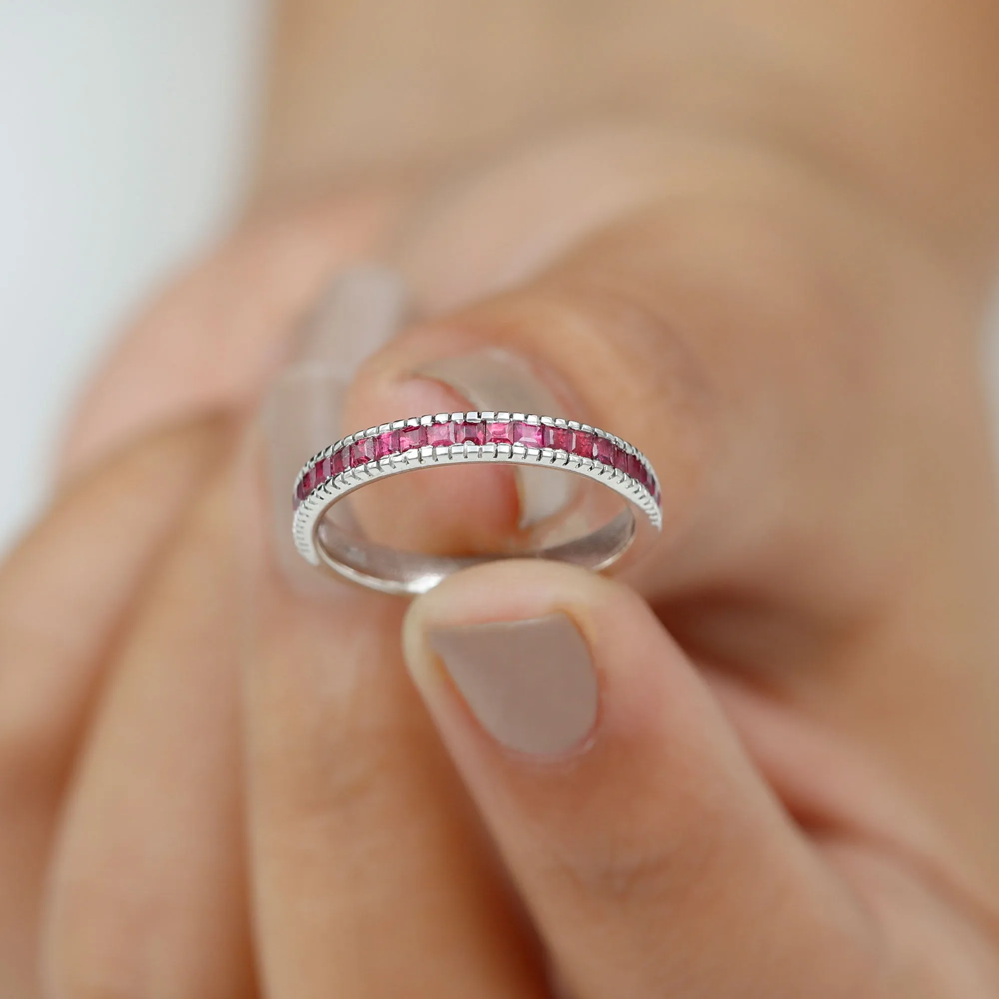 1/2 CT Milgrain Princess Cut Ruby Half Eternity Ring