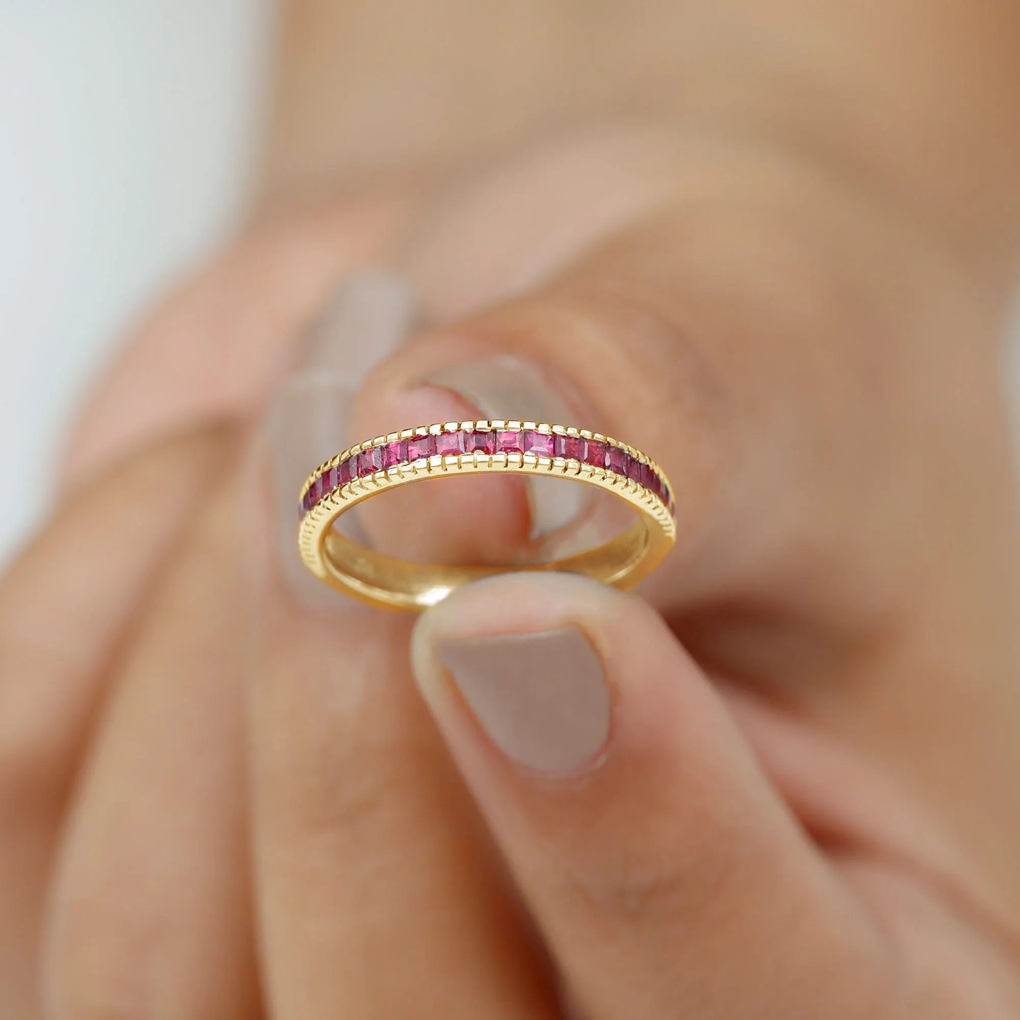 1/2 CT Milgrain Princess Cut Ruby Half Eternity Ring