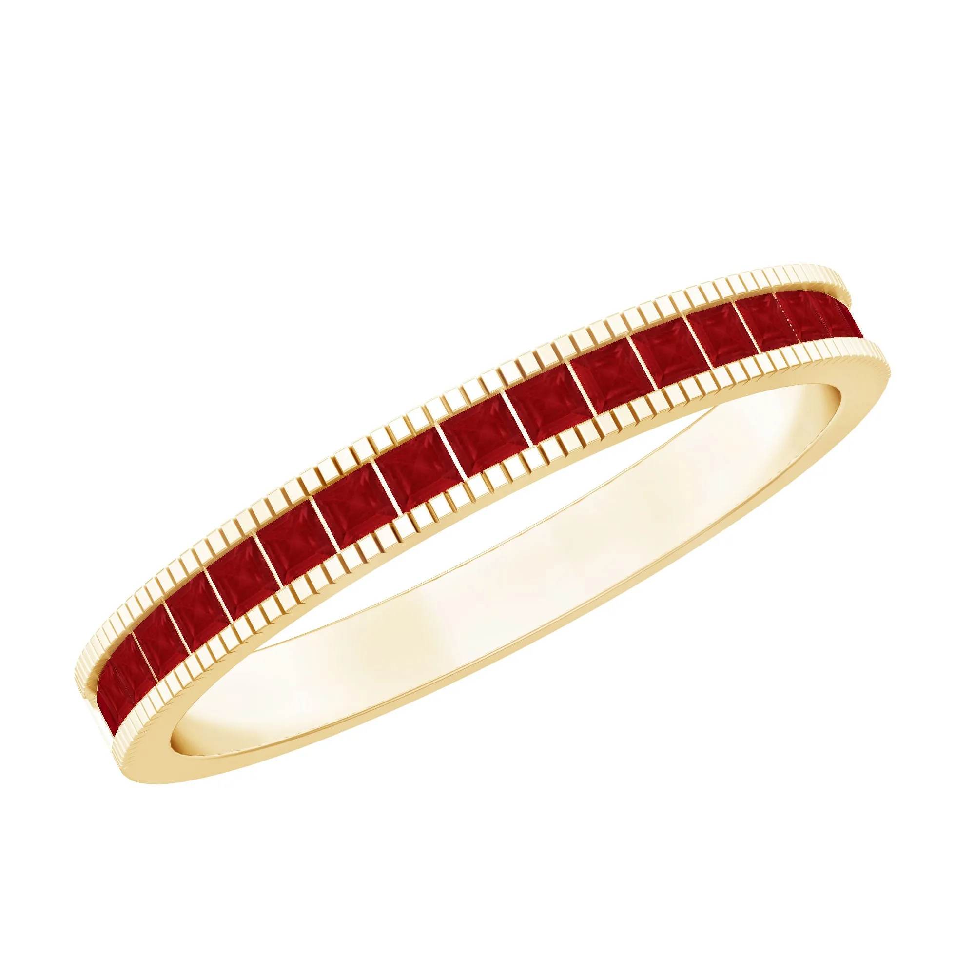 1/2 CT Milgrain Princess Cut Ruby Half Eternity Ring
