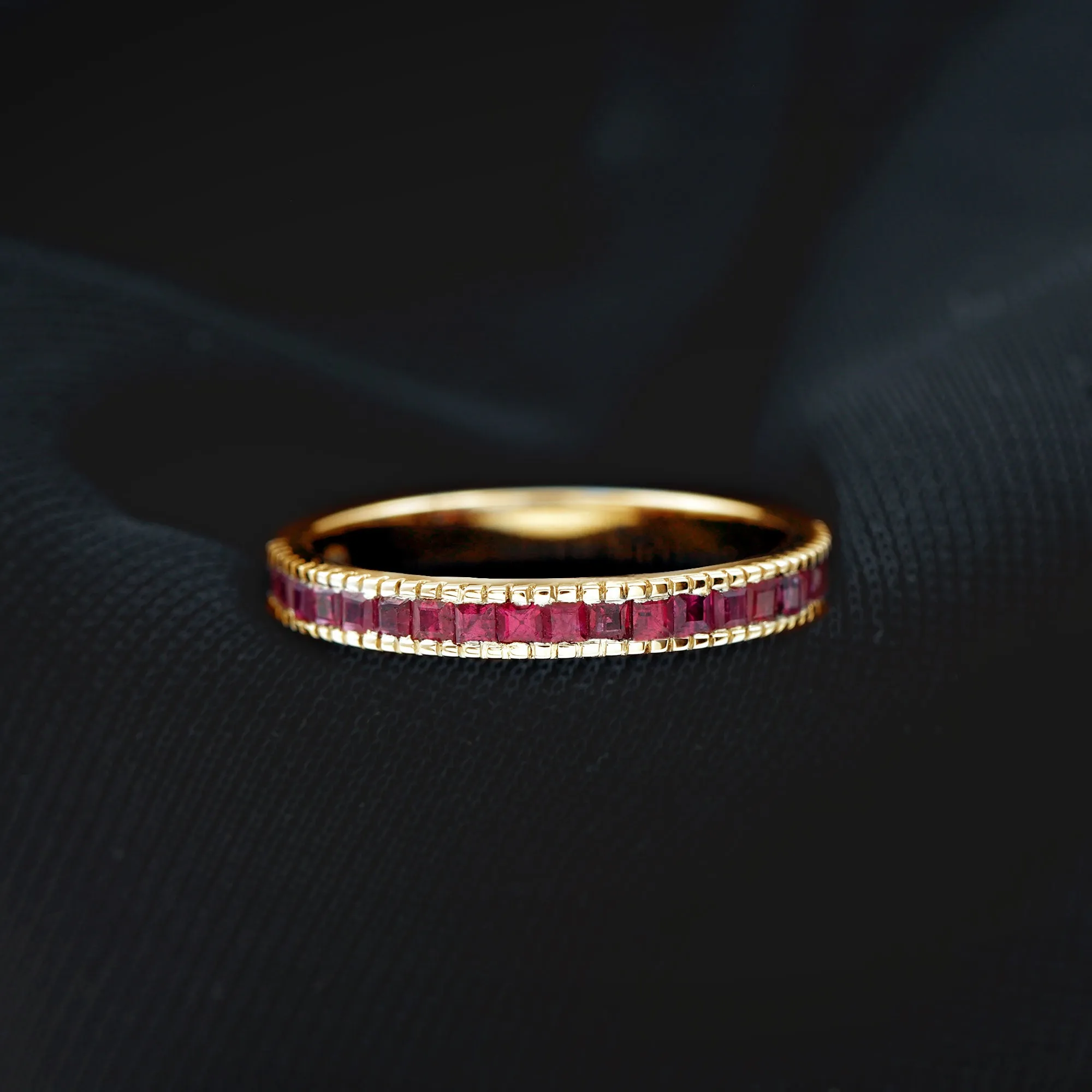 1/2 CT Milgrain Princess Cut Ruby Half Eternity Ring