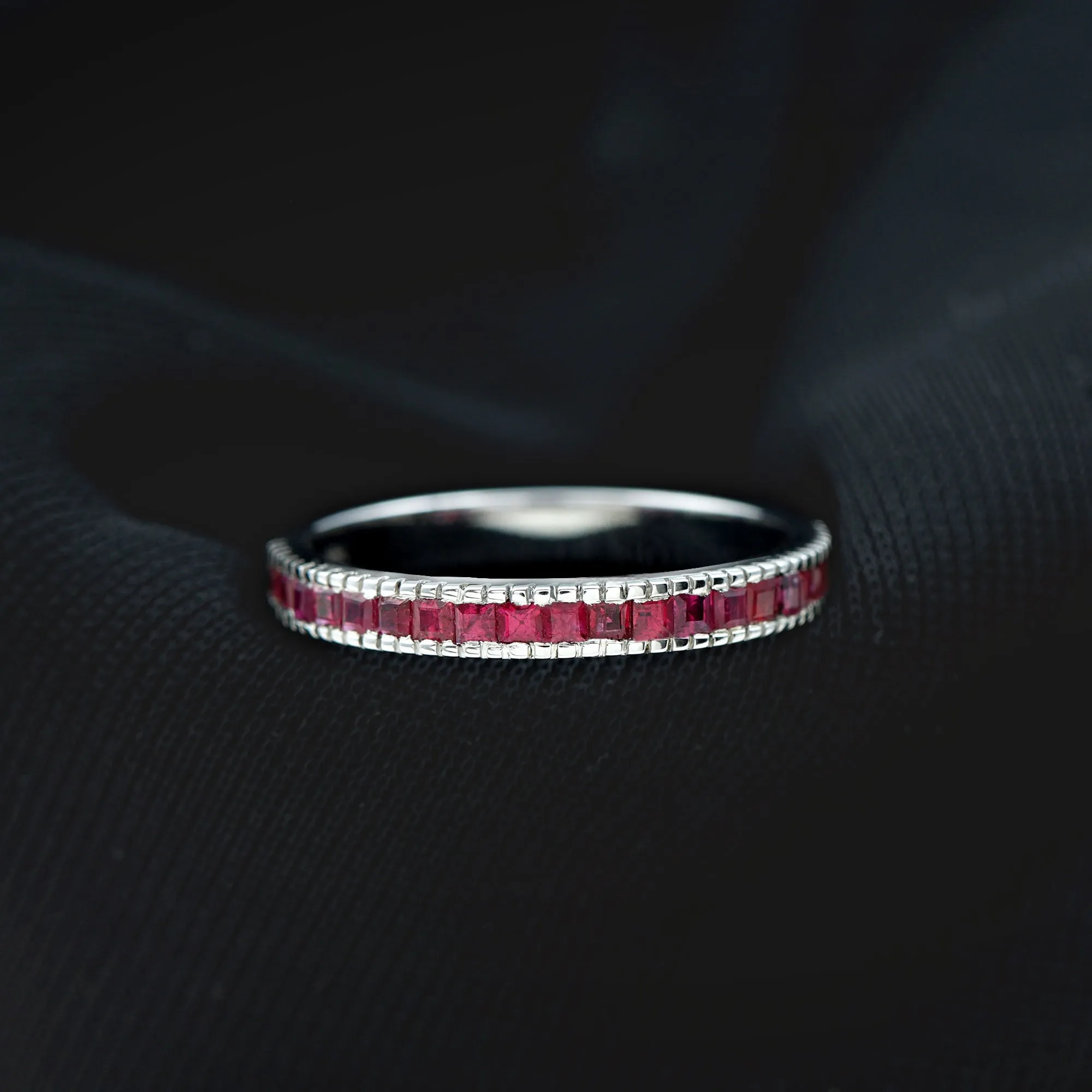1/2 CT Milgrain Princess Cut Ruby Half Eternity Ring