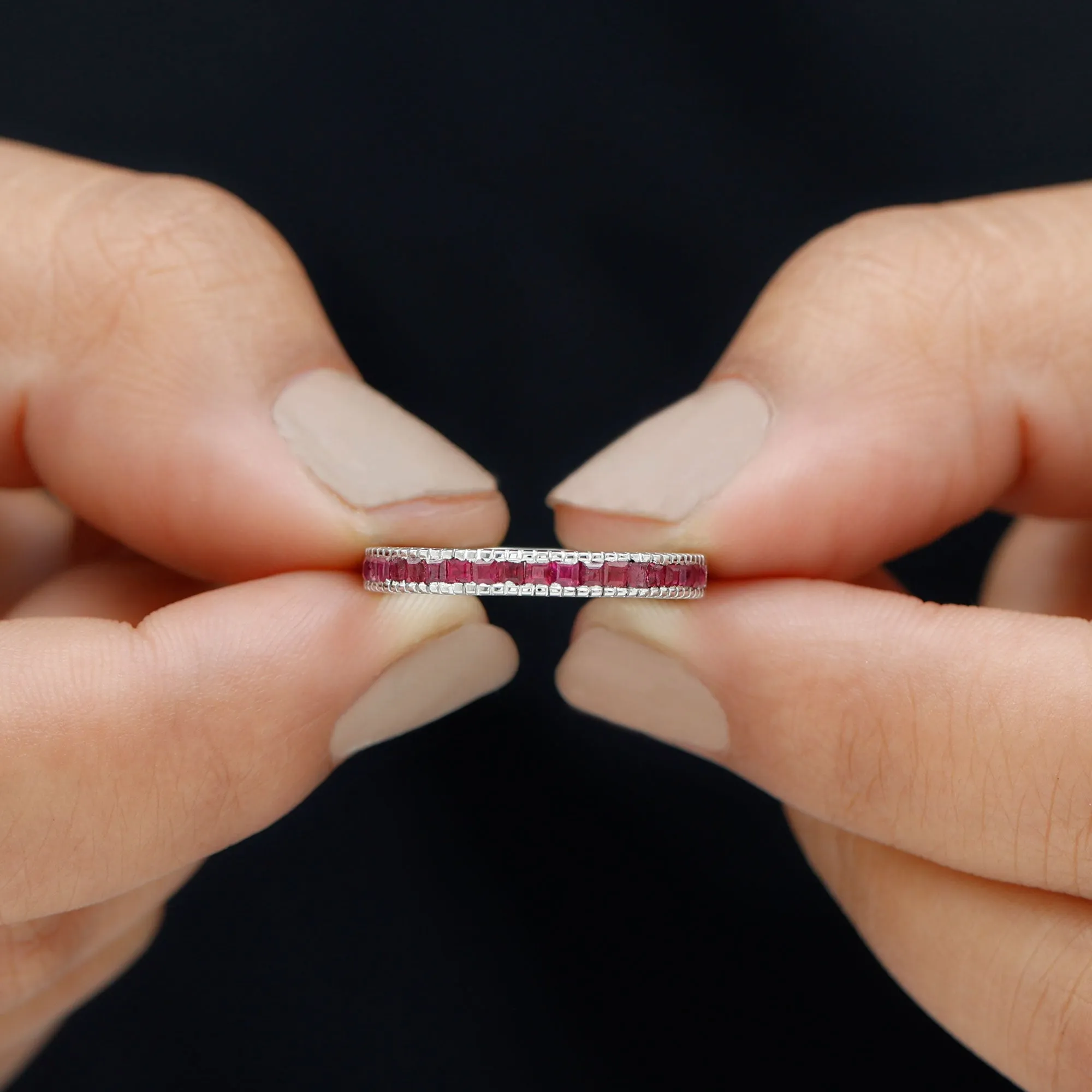 1/2 CT Milgrain Princess Cut Ruby Half Eternity Ring