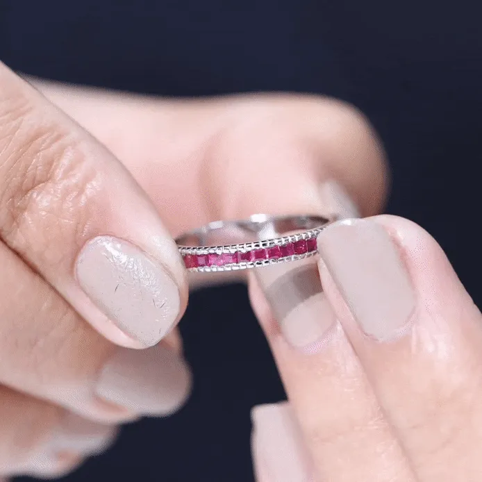 1/2 CT Milgrain Princess Cut Ruby Half Eternity Ring