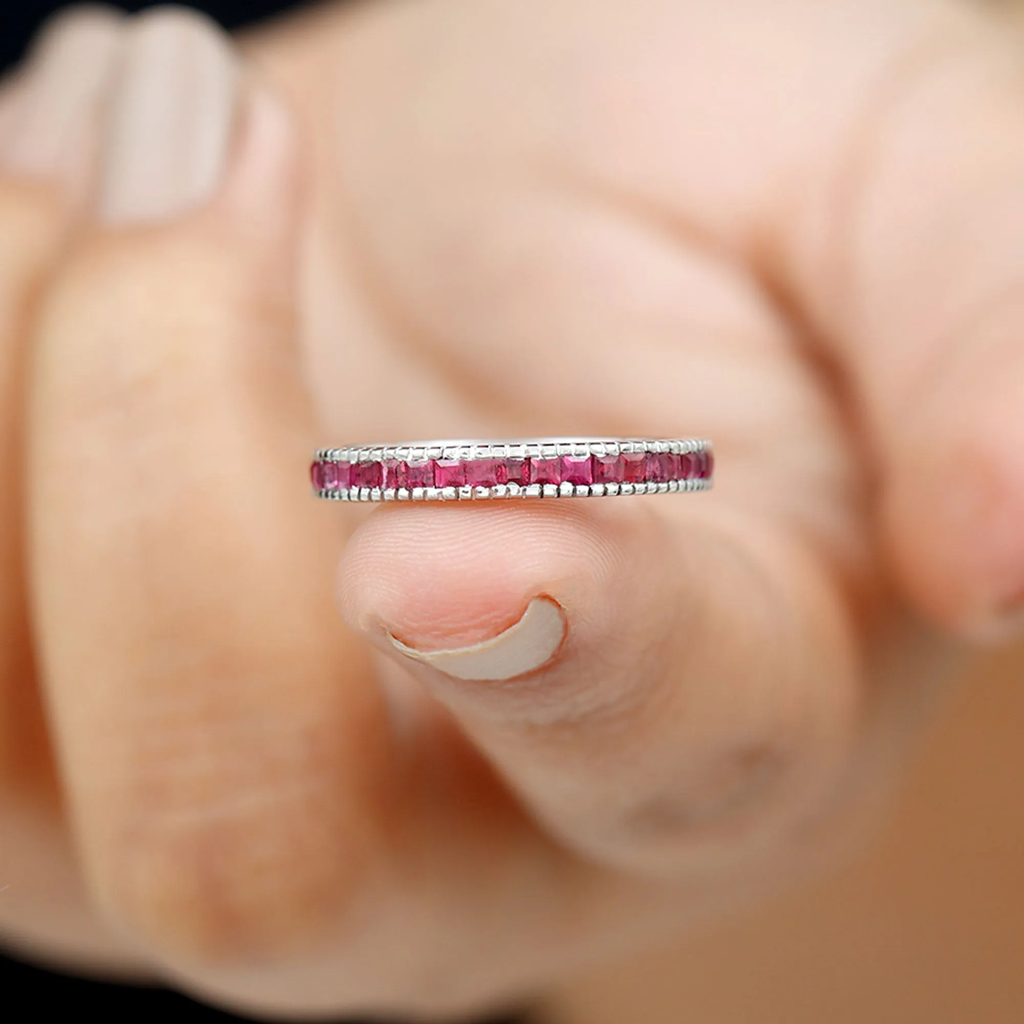 1/2 CT Milgrain Princess Cut Ruby Half Eternity Ring