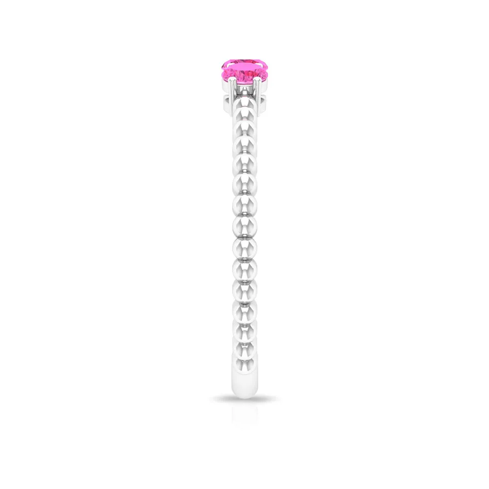 1/2 CT Pink Sapphire and Gold Beaded Three Stone Promise Ring