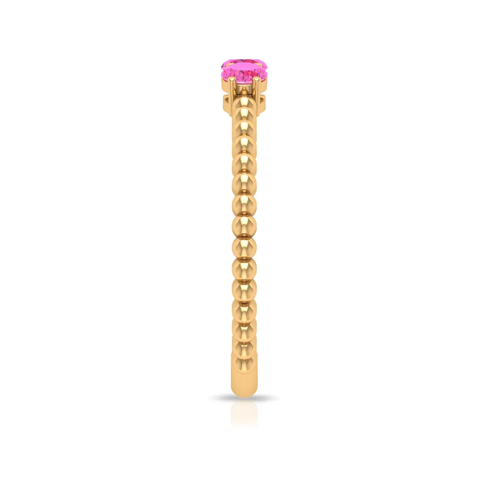 1/2 CT Pink Sapphire and Gold Beaded Three Stone Promise Ring