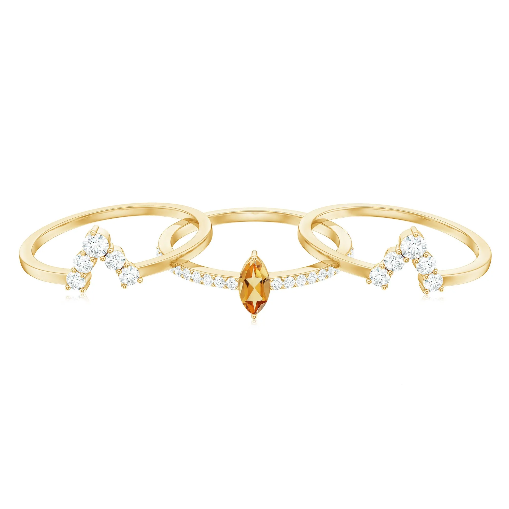 1.25 CT Marquise Citrine Solitaire Trio Ring Set with Moissanite
