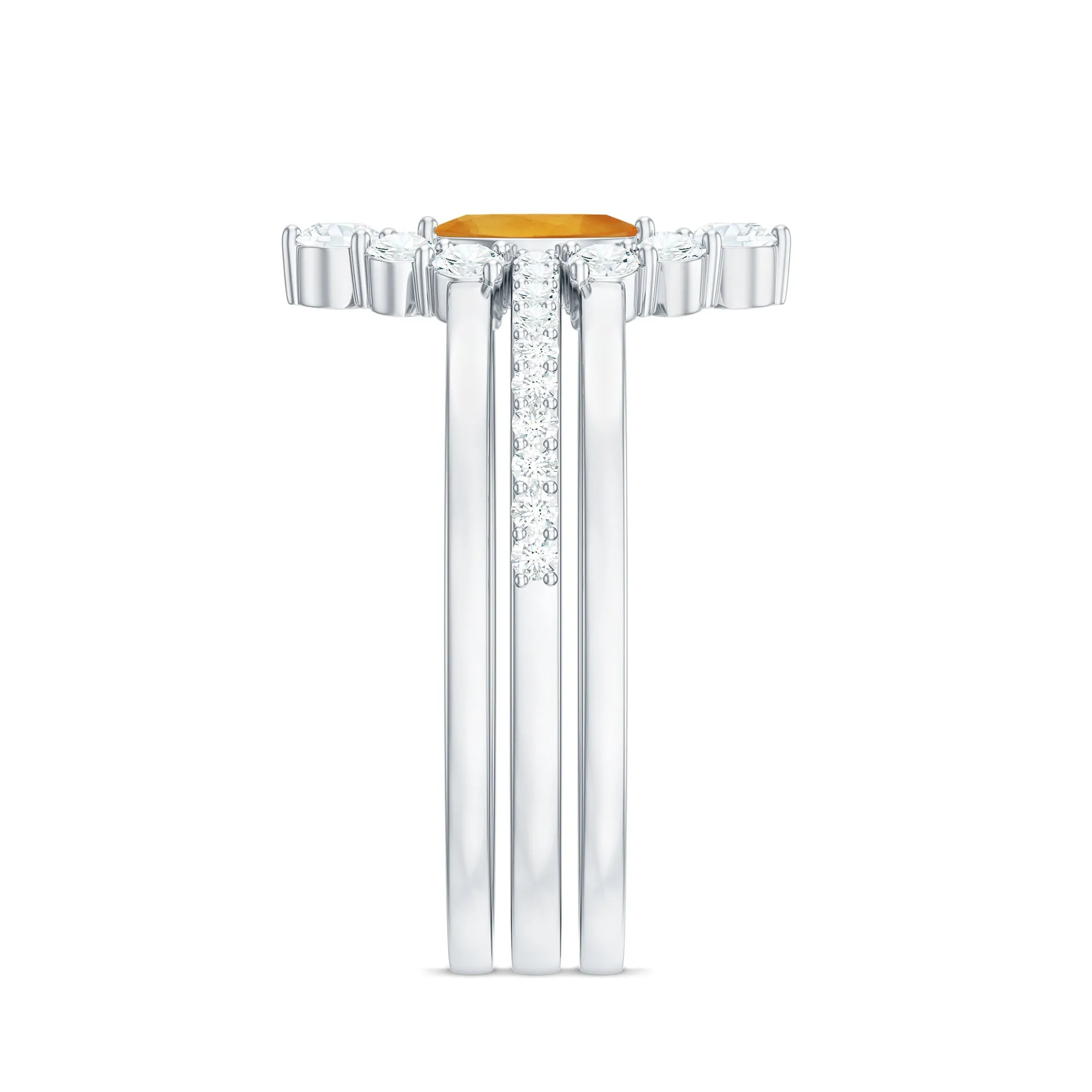 1.25 CT Marquise Citrine Solitaire Trio Ring Set with Moissanite