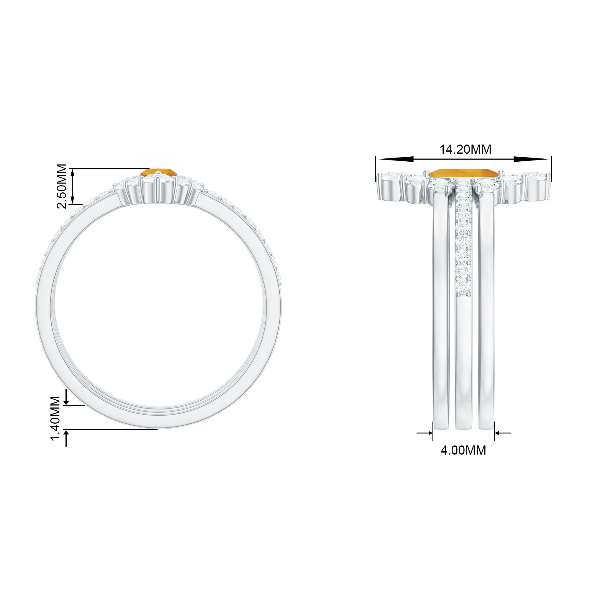 1.25 CT Marquise Citrine Solitaire Trio Ring Set with Moissanite