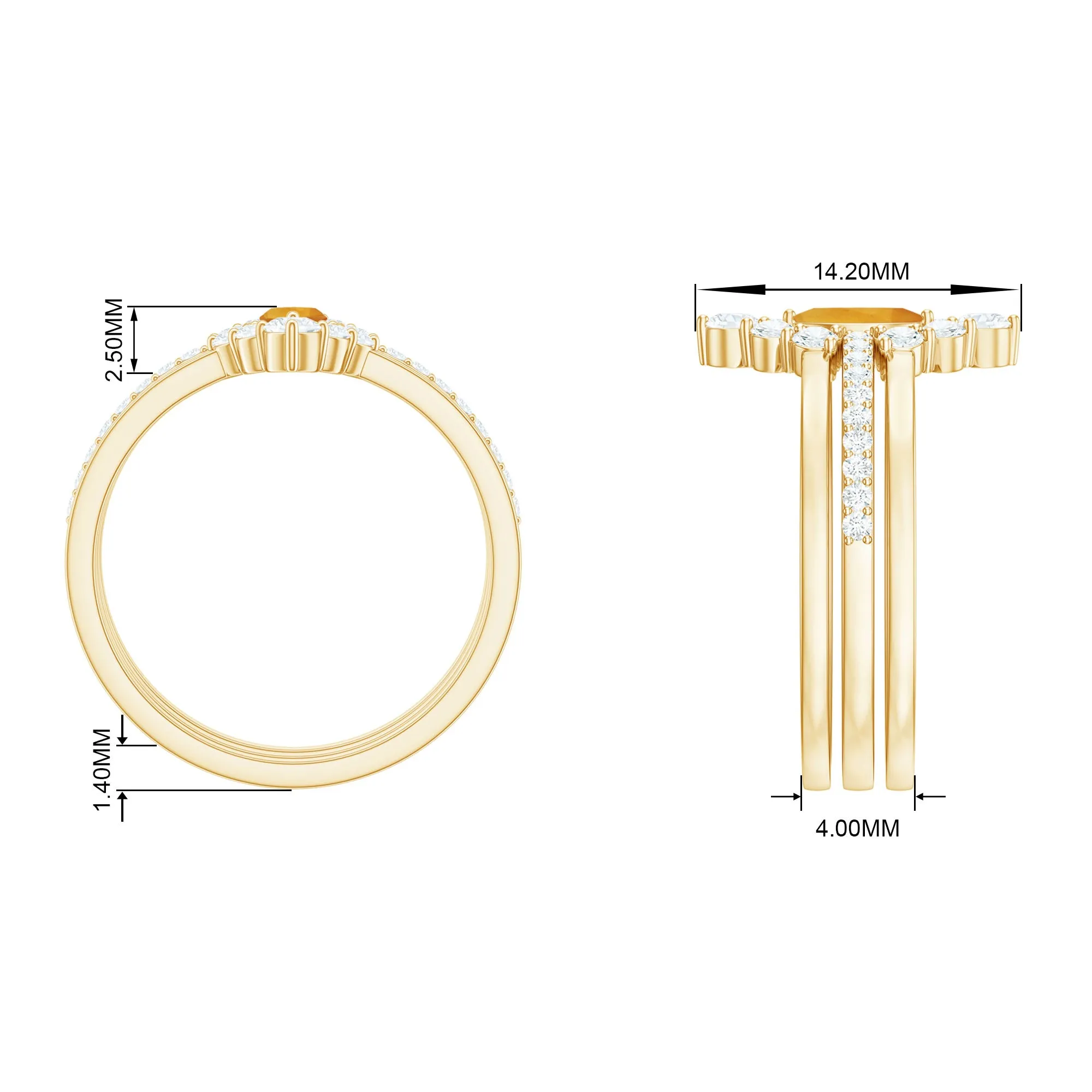 1.25 CT Marquise Citrine Solitaire Trio Ring Set with Moissanite