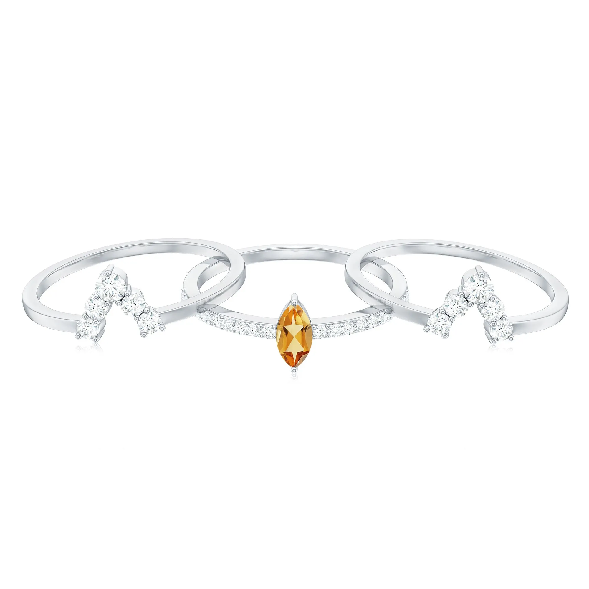 1.25 CT Marquise Citrine Solitaire Trio Ring Set with Moissanite