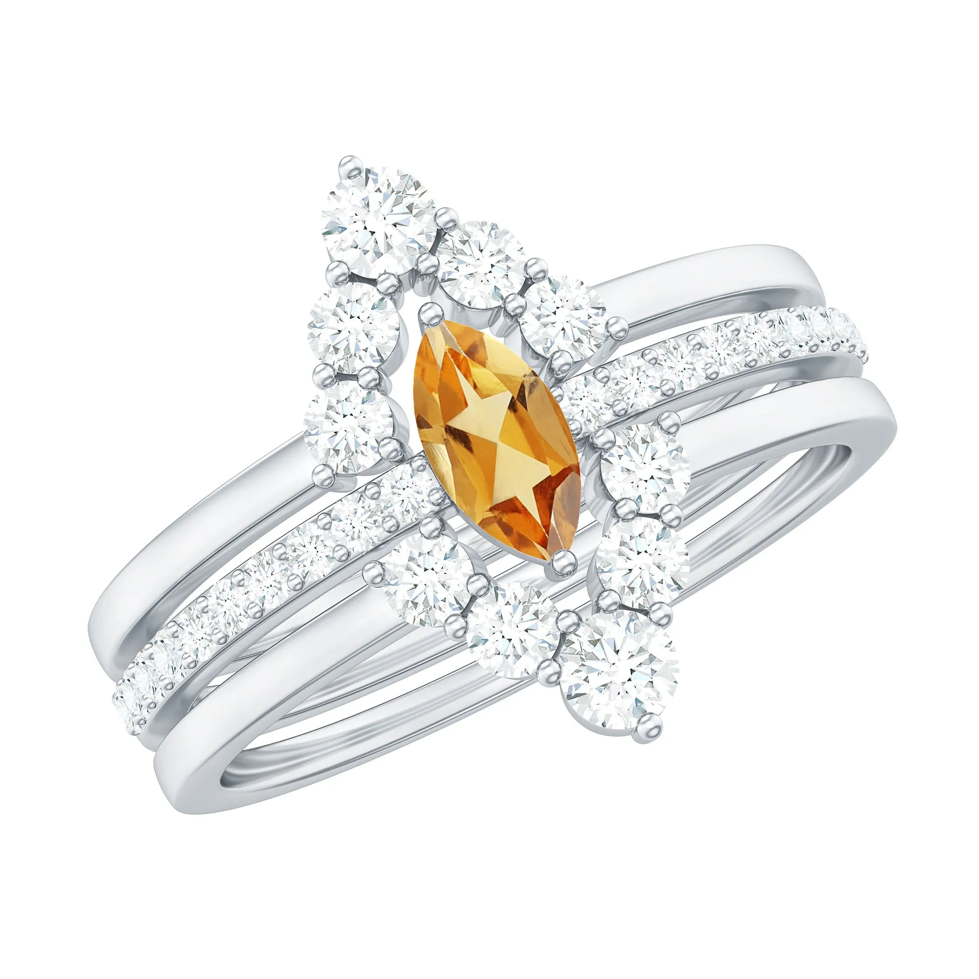 1.25 CT Marquise Citrine Solitaire Trio Ring Set with Moissanite