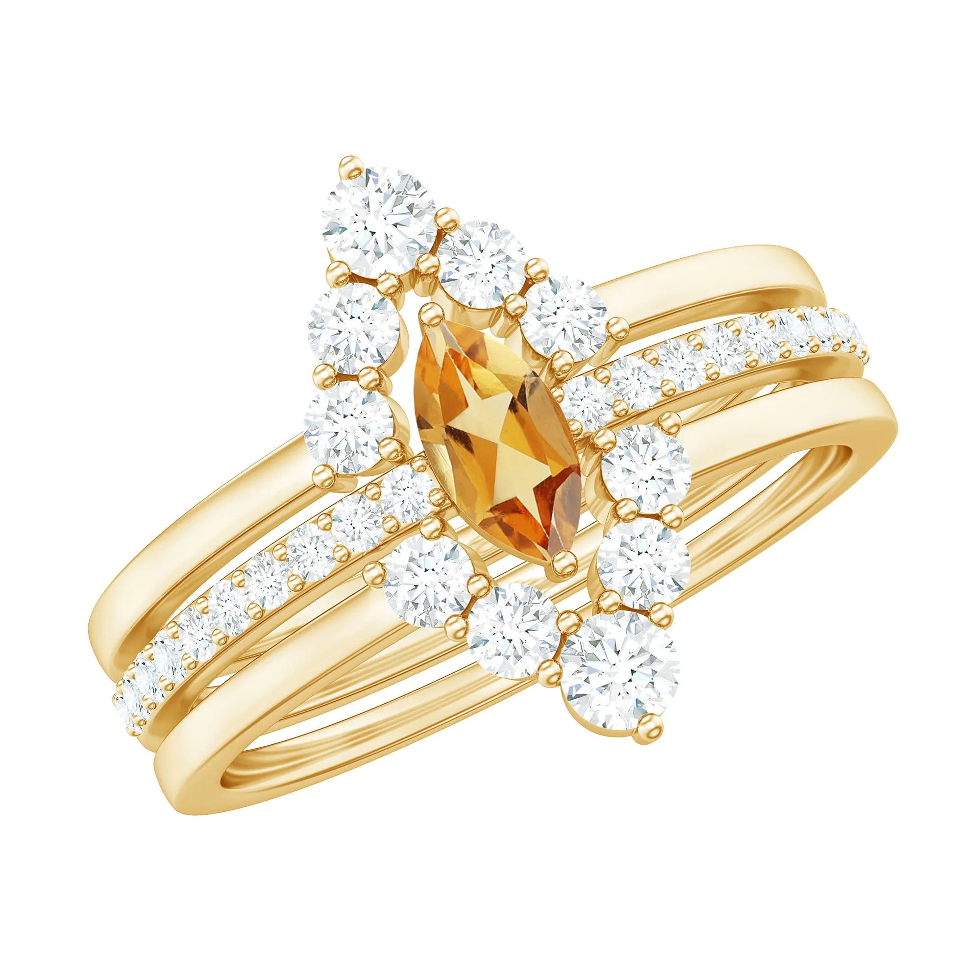 1.25 CT Marquise Citrine Solitaire Trio Ring Set with Moissanite