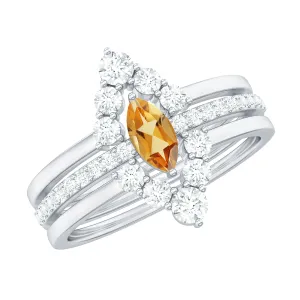 1.25 CT Marquise Citrine Solitaire Trio Ring Set with Moissanite